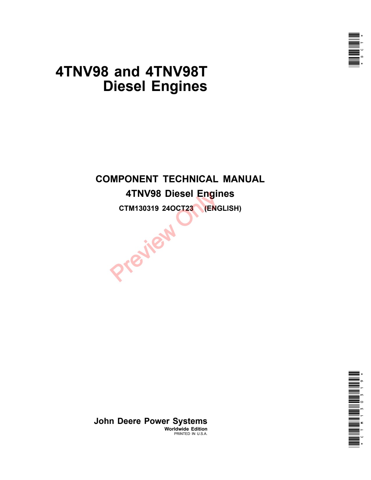 John Deere 4TNV98T 4TNV98-ZP 4TNV98-ZS Diesel Engine Component Technical Manual CTM130319 1 John Deere 4TNV98T 4TNV98-ZP 4TNV98-ZS Diesel Engine Component Technical Manual CTM130319