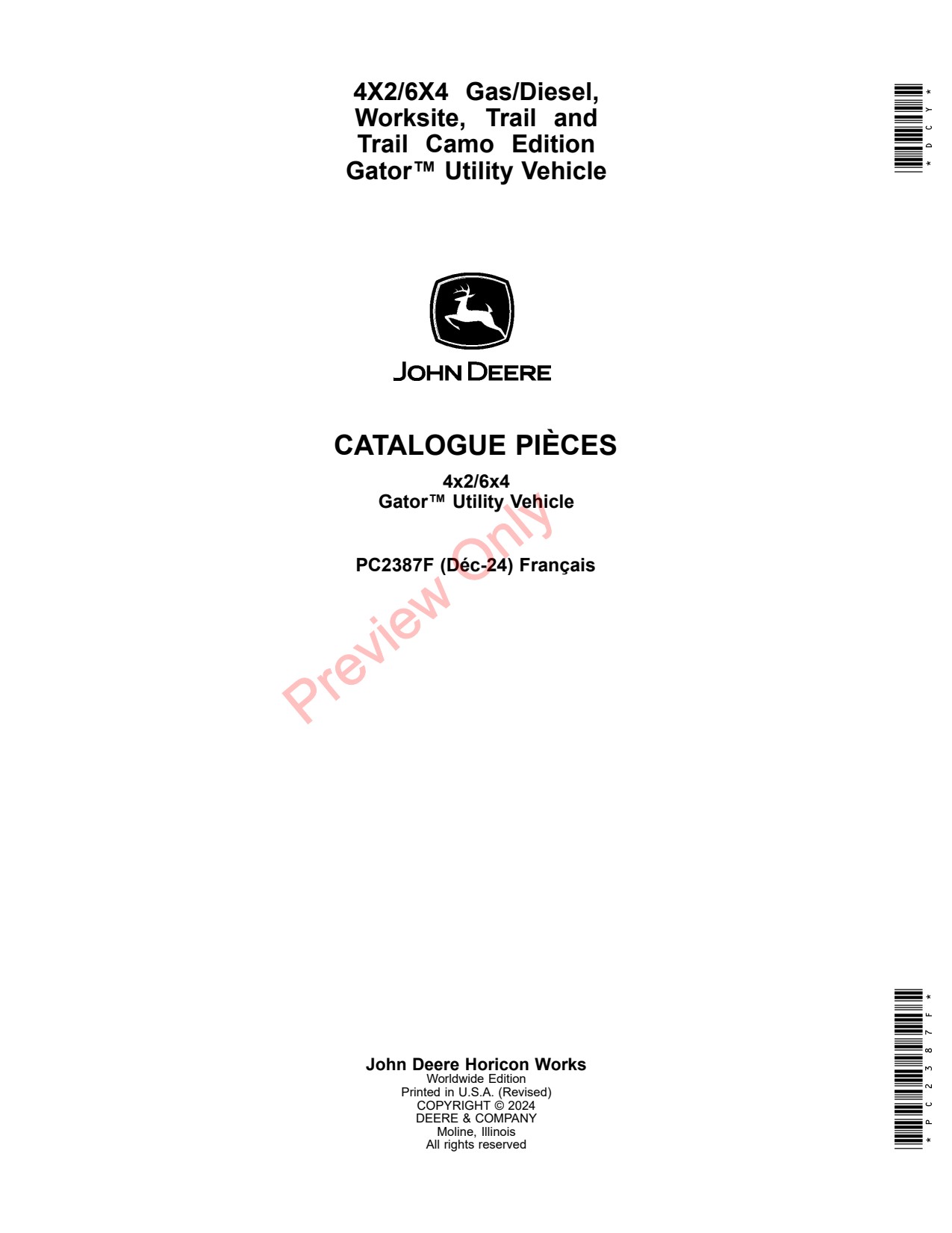John Deere 4x2 Diesel 6x4 Worksite Trail Camo Utility Vehicle Gator Parts Catalog PC2387F FR 1 John Deere 4x2 Diesel 6x4 Worksite Trail Camo Utility Vehicle Gator Parts Catalog PC2387F FR