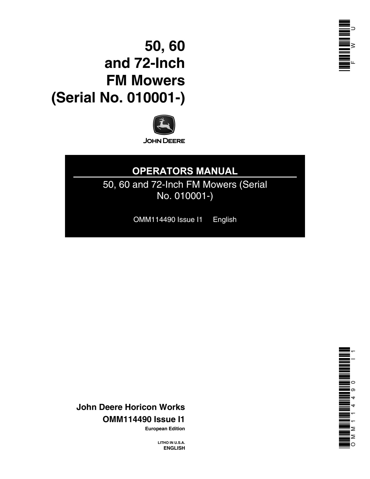 John Deere 50 Inch 60 72 Front Mount Mower Operator Manual OMM114490 1 John Deere 50 Inch 60 72 Front Mount Mower Operator Manual OMM114490