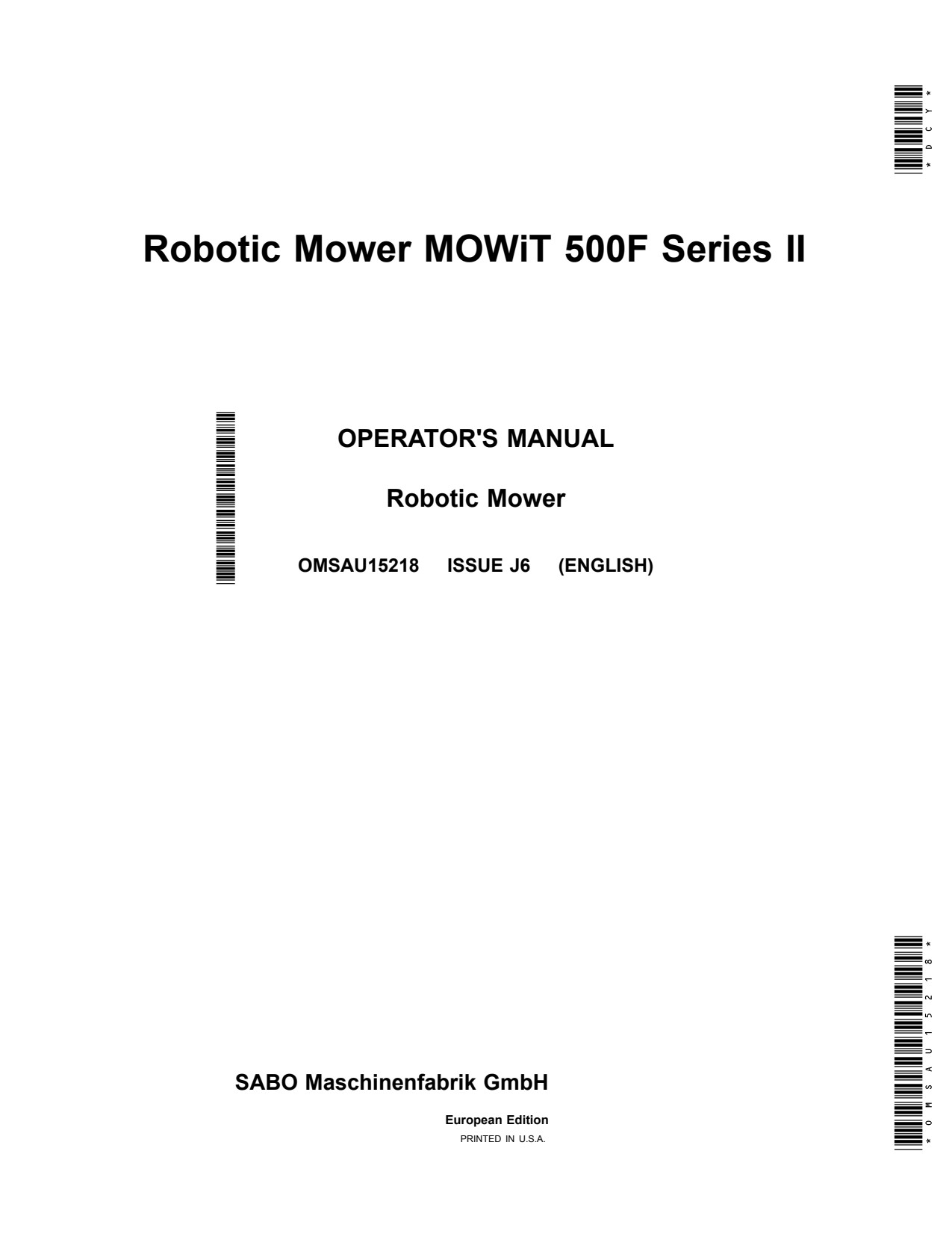 John Deere 500F MOWiT Robotic Mower Operator Manual OMSAU15218 1 John Deere 500F MOWiT Robotic Mower Operator Manual OMSAU15218