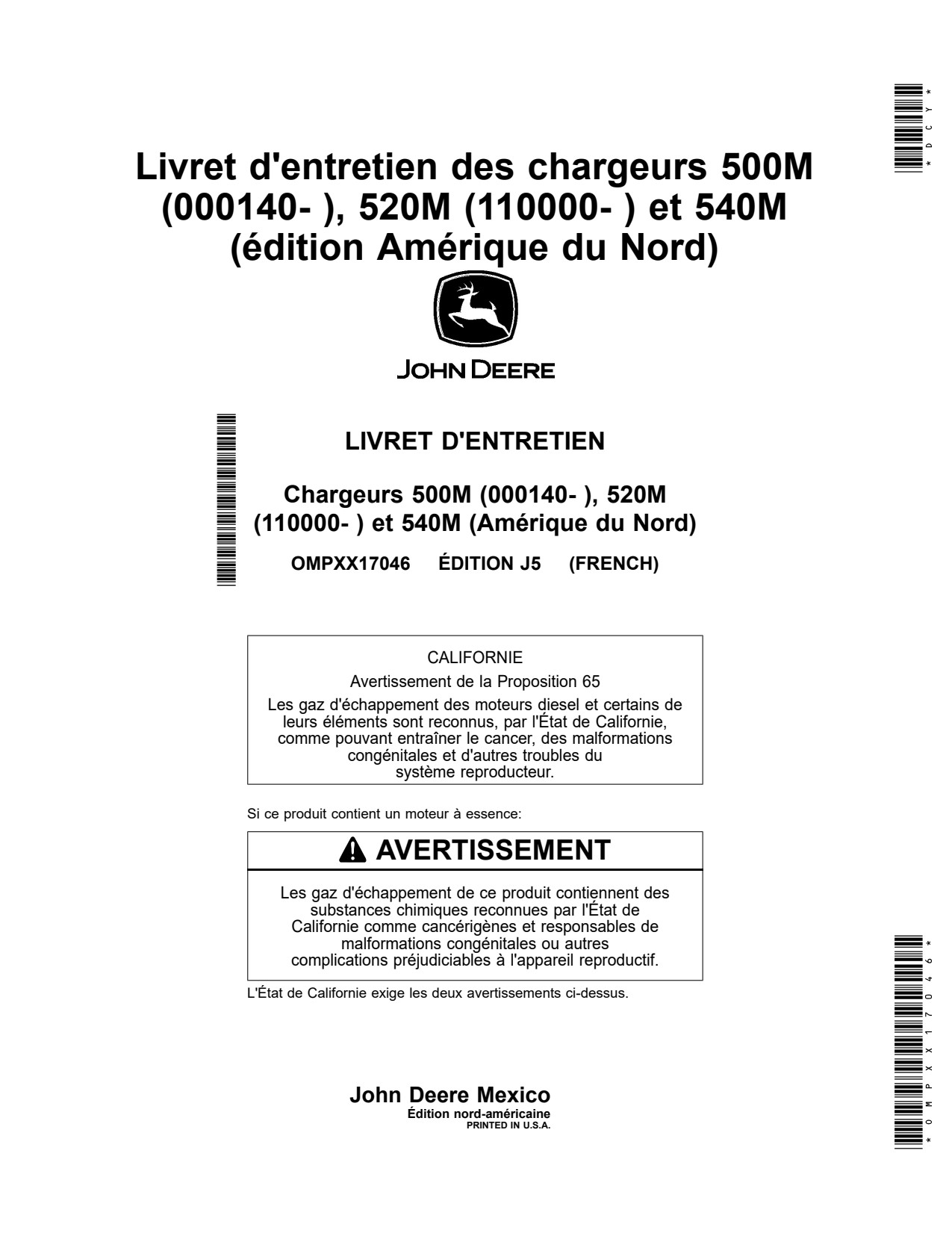 John Deere 500M 520M 540M Loader Operator Manual OMPXX17046 FR 1 John Deere 500M 520M 540M Loader Operator Manual OMPXX17046 FR