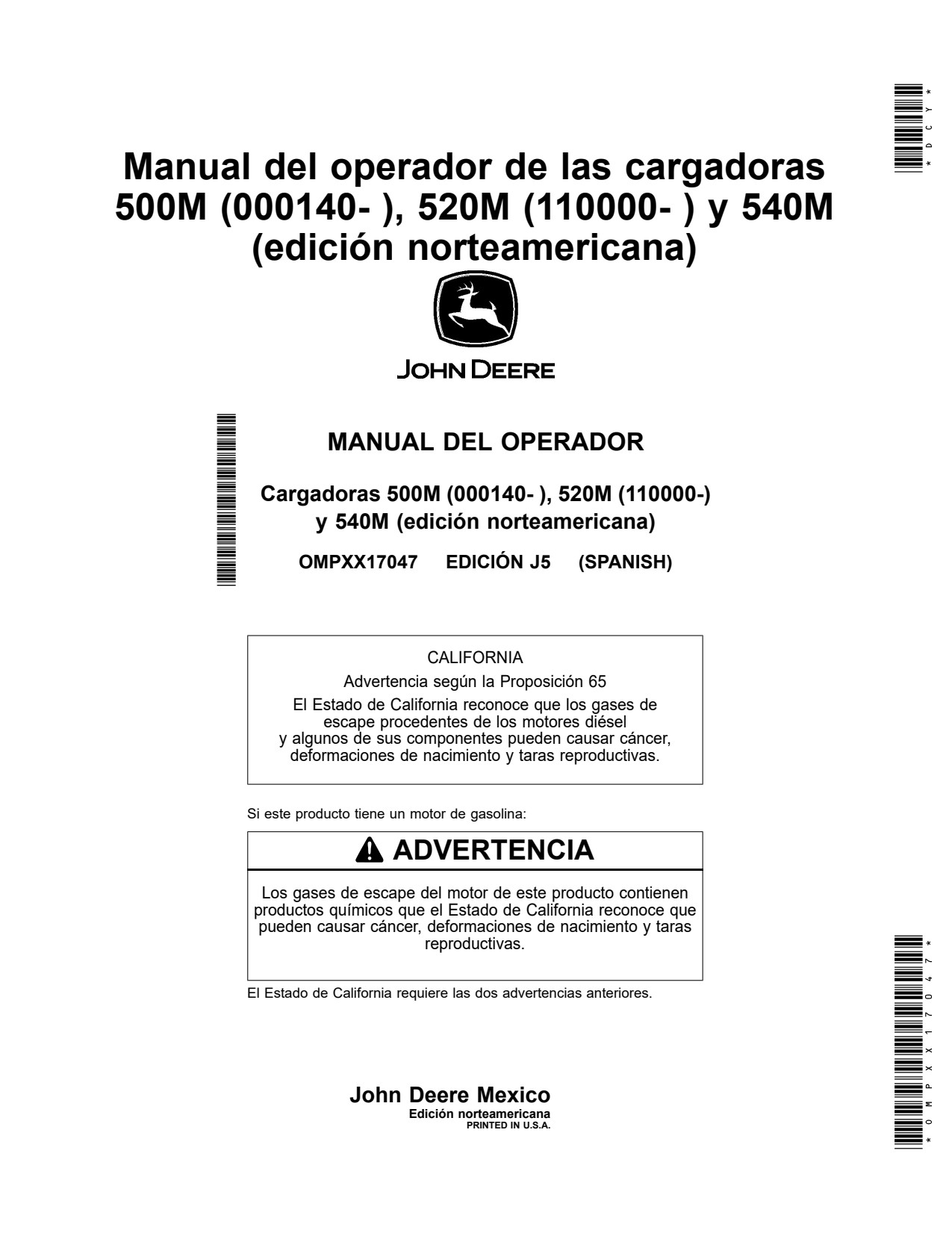 John Deere 500M 520M 540M Loader Operator Manual OMPXX17047 ES 1 John Deere 500M 520M 540M Loader Operator Manual OMPXX17047 ES