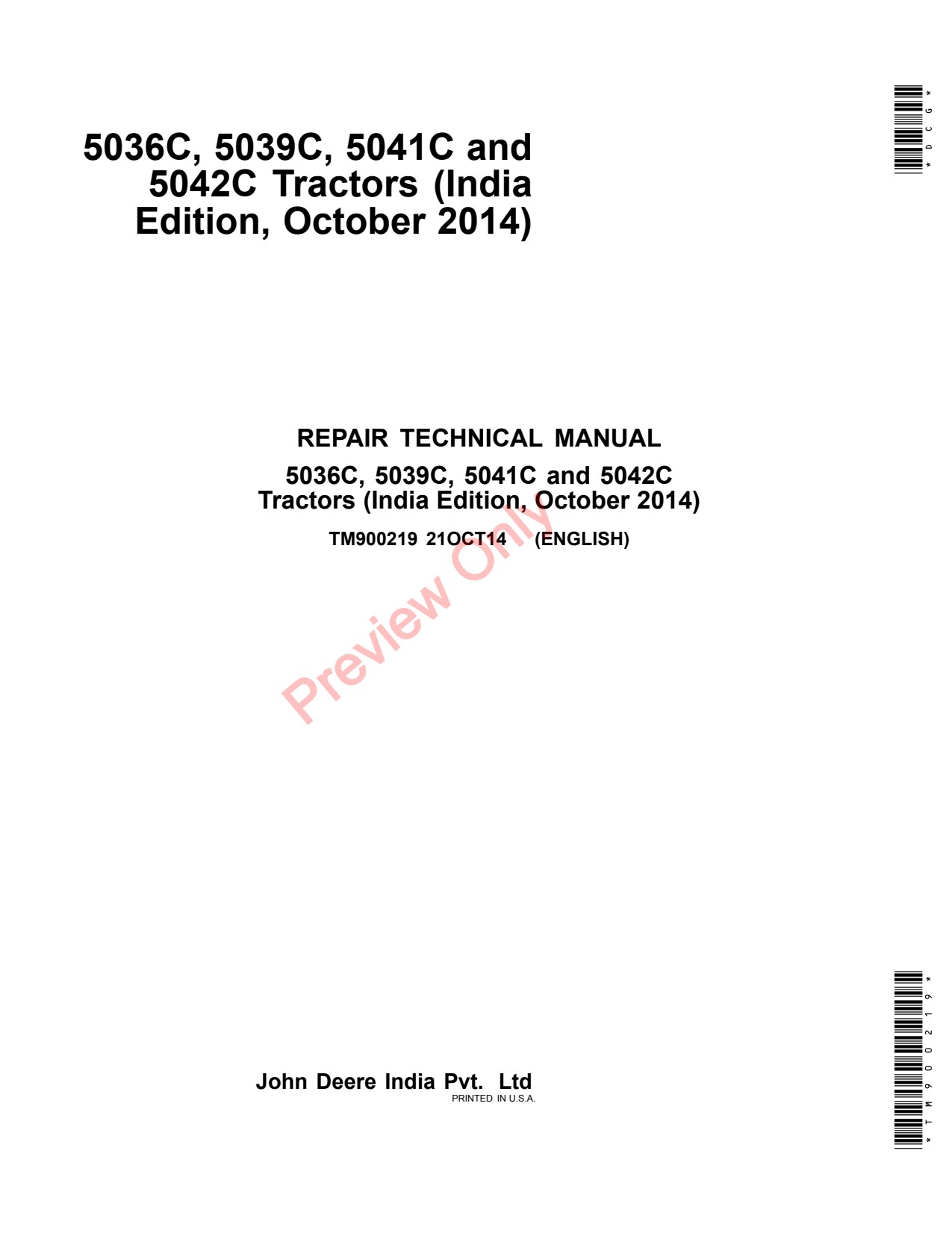 John Deere 5036C 5041C 5039C 5042C Tractor Technical Manual TM900219 1 John Deere 5036C 5041C 5039C 5042C Tractor Technical Manual TM900219