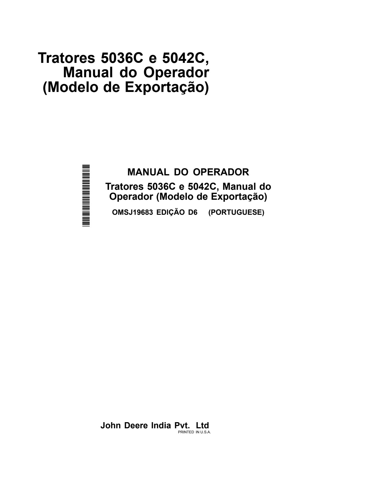 John Deere 5036C 5042C Tractor Operator Manual OMSJ19683 PT 1 John Deere 5036C 5042C Tractor Operator Manual OMSJ19683 PT
