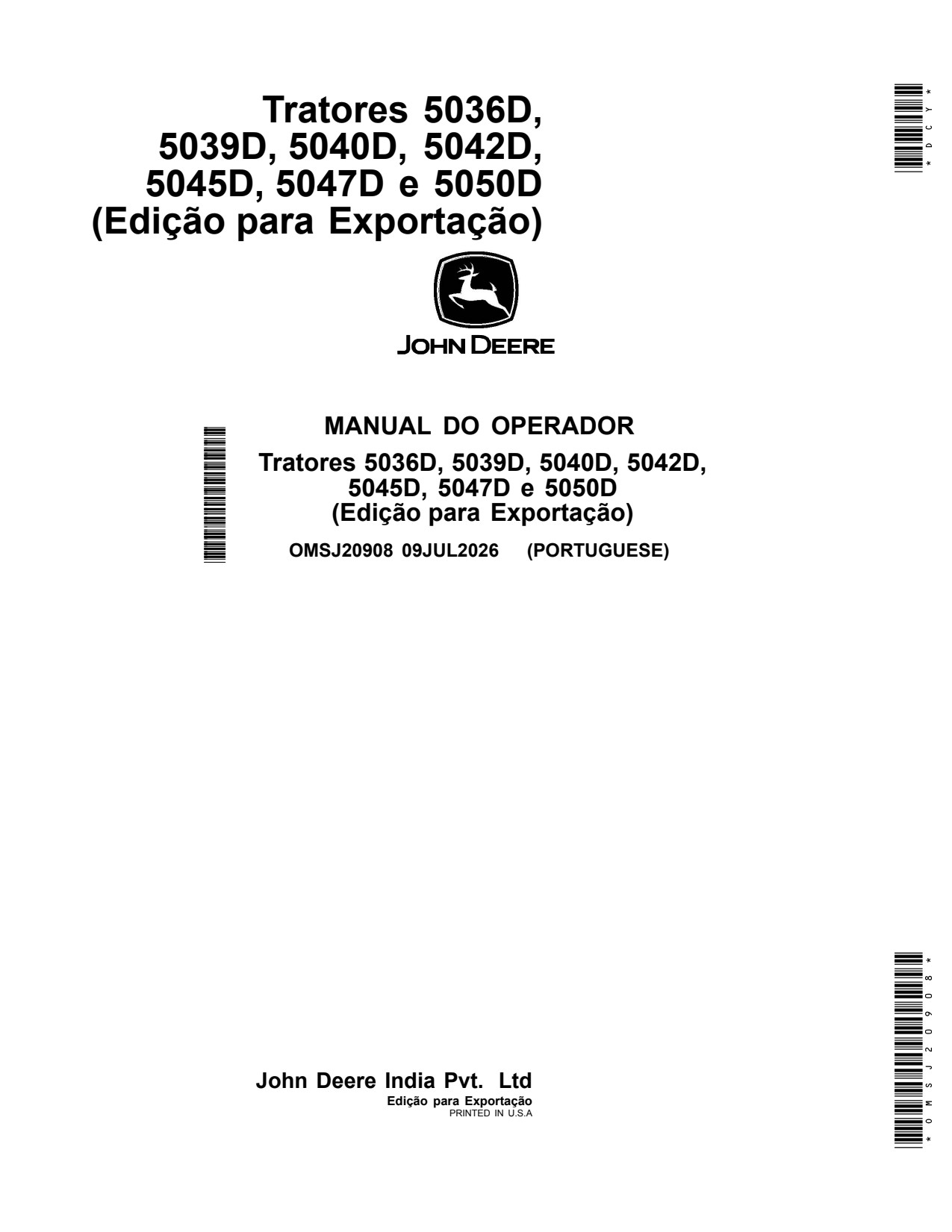 John Deere 5036D 5039D 5040D 5042D 5045D 5047D 5050D Tractor Operator Manual OMSJ20908 PT 1 John Deere 5036D 5039D 5040D 5042D 5045D 5047D 5050D Tractor Operator Manual OMSJ20908 PT