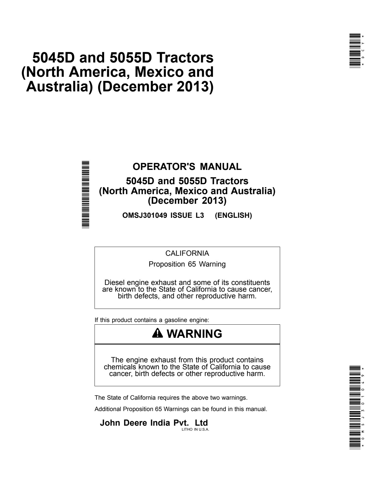 John Deere 5045D 5055D Tractor Operator Manual OMSJ301049 1 John Deere 5045D 5055D Tractor Operator Manual OMSJ301049