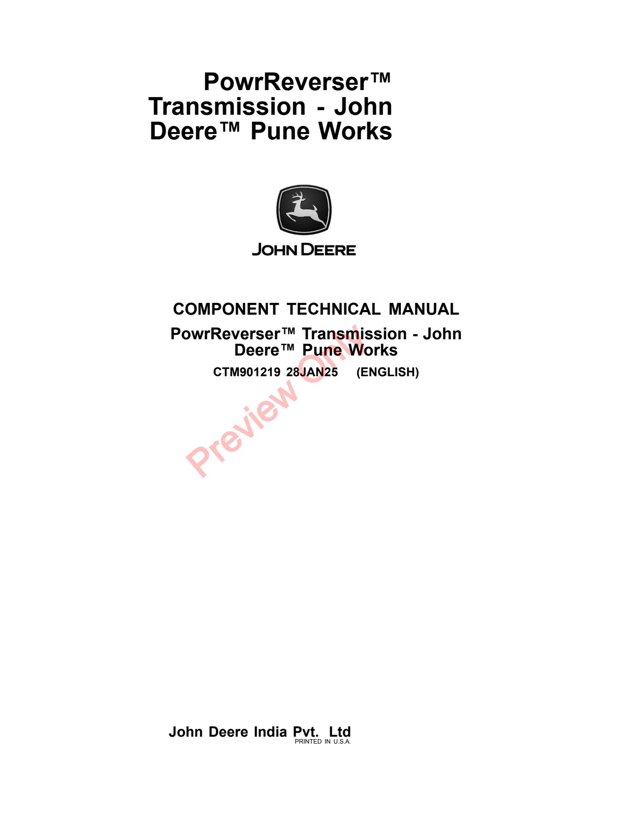 John Deere 5045E 5050E 5055E 5058E 5060E 5065E 5067E 5075E 5310 5610 Transmission Component Technical Manual CTM901219 1 John Deere 5045E 5050E 5055E 5058E 5060E 5065E 5067E 5075E 5310 5610 Transmission Component Technical Manual CTM901219