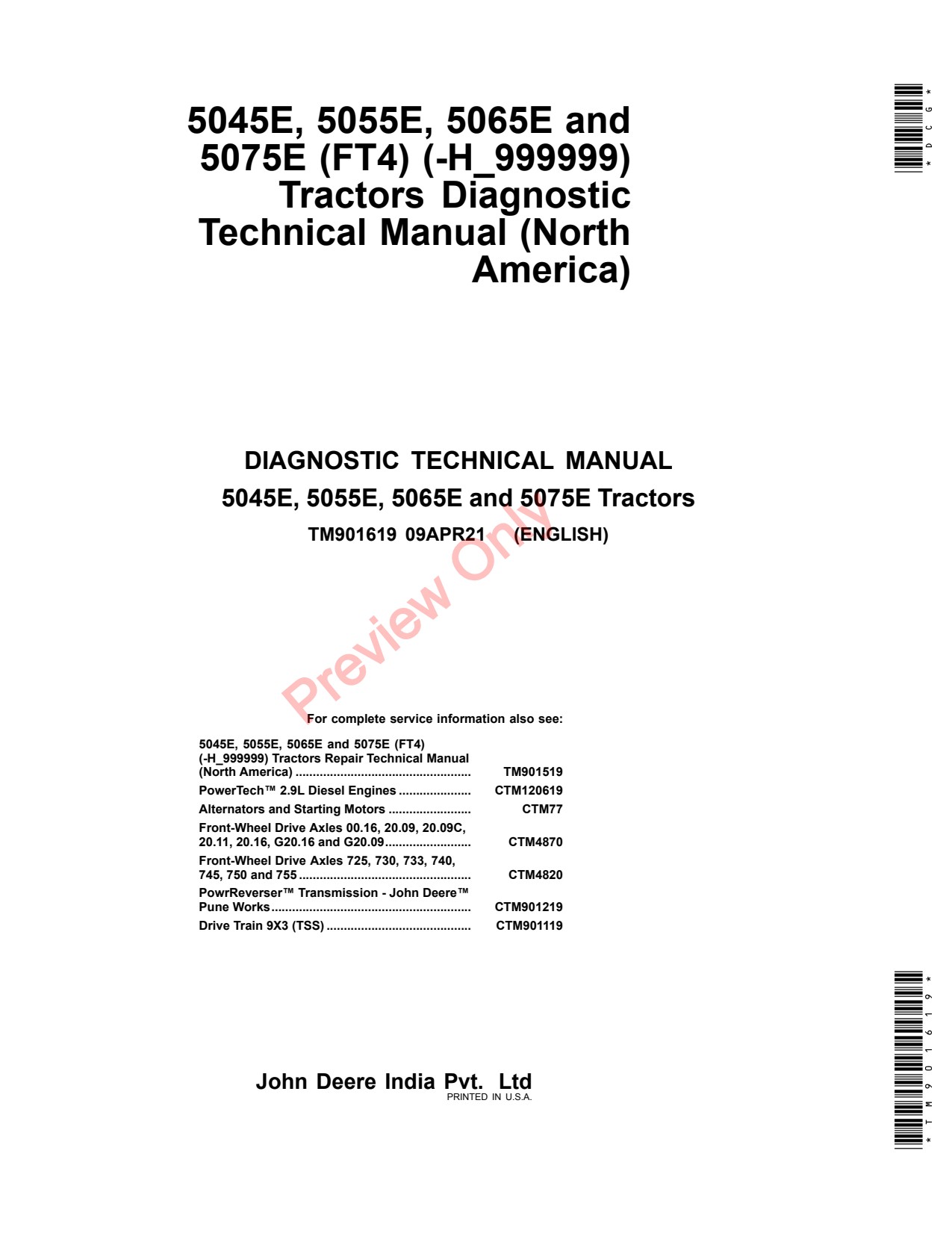 John Deere 5045E 5065E 5055E 5075E MY14 MY17 FT4 Tractor Diagnostic Technical Manual TM901619 1 John Deere 5045E 5065E 5055E 5075E MY14 MY17 FT4 Tractor Diagnostic Technical Manual TM901619