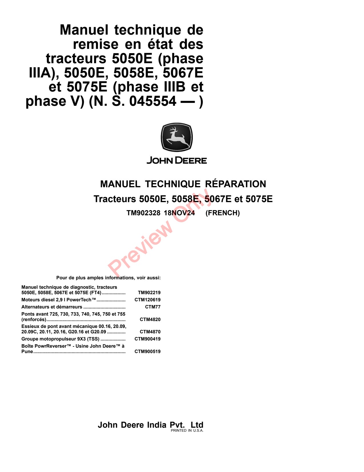 John Deere 5050E 5058E 5067E 5075E Tractor Repair Technical Manual TM902328 FR 1 John Deere 5050E 5058E 5067E 5075E Tractor Repair Technical Manual TM902328 FR