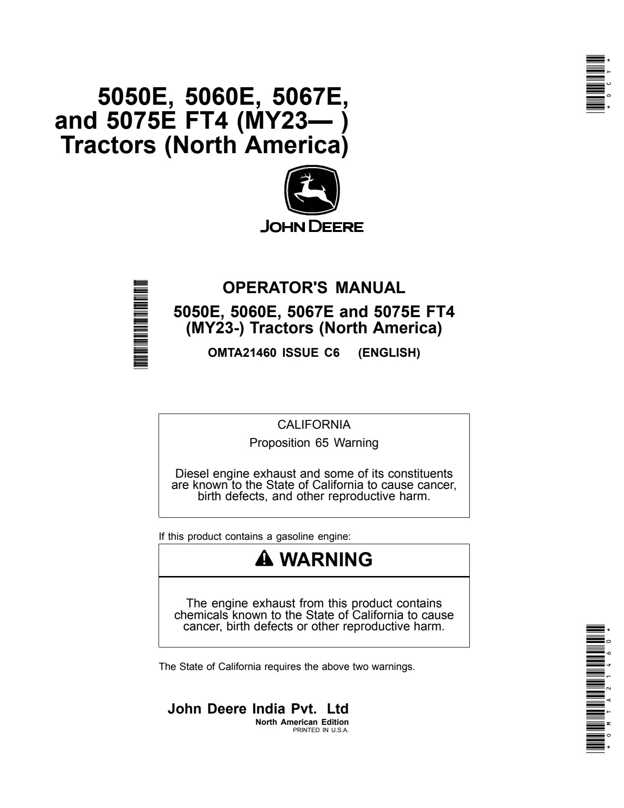 John Deere 5050E 5060E 5067E 5075E FT4 MY23 Tractor Operator Manual OMTA21460 1 John Deere 5050E 5060E 5067E 5075E FT4 MY23 Tractor Operator Manual OMTA21460