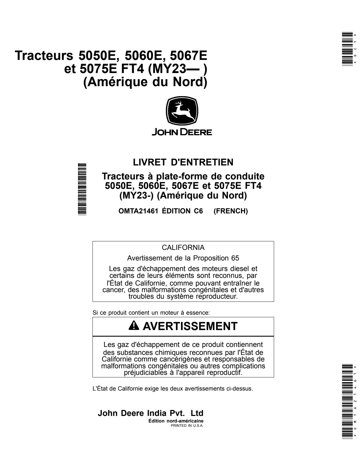John Deere 5050E 5060E 5067E 5075E FT4 MY23 Tractor Operator Manual OMTA21461 FR 1 John Deere 5050E 5060E 5067E 5075E FT4 MY23 Tractor Operator Manual OMTA21461 FR