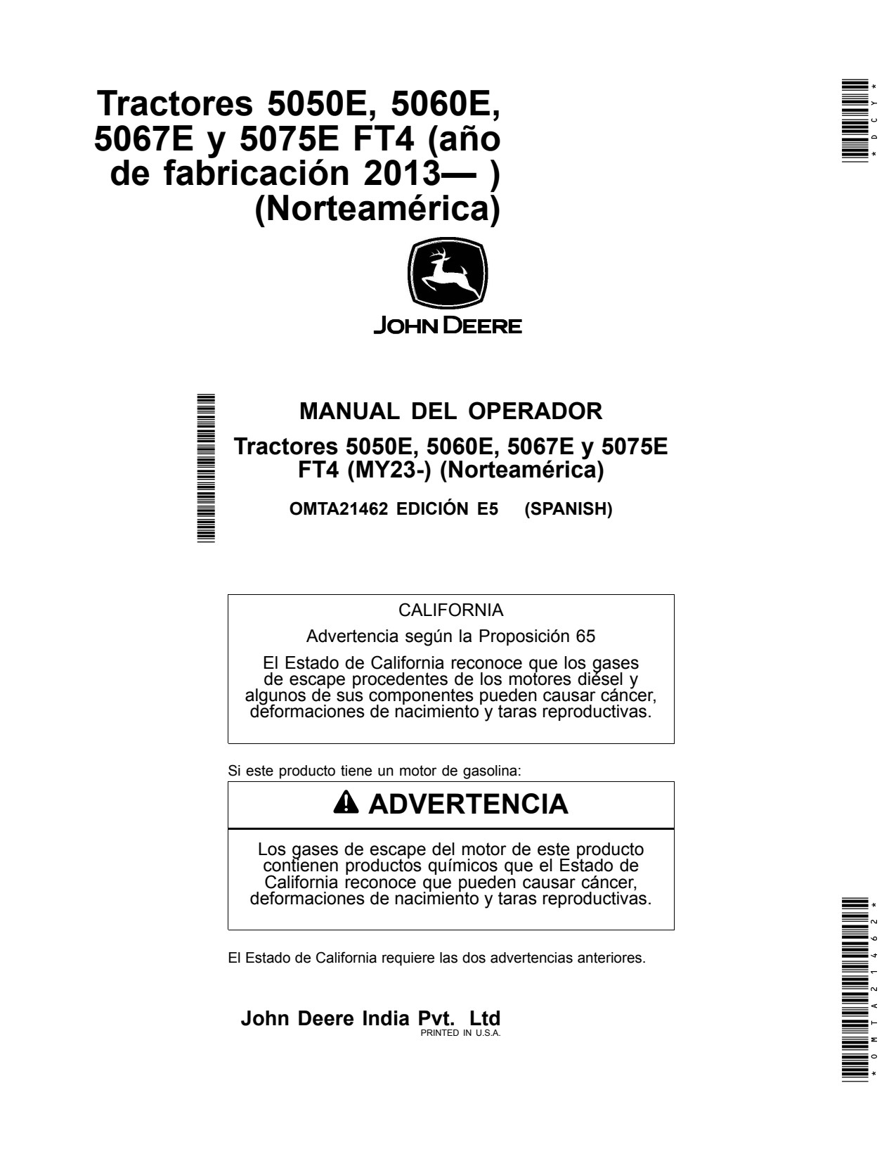 John Deere 5050E 5060E 5067E 5075E FT4 MY23 Tractor Operator Manual OMTA21462 ES 1 John Deere 5050E 5060E 5067E 5075E FT4 MY23 Tractor Operator Manual OMTA21462 ES