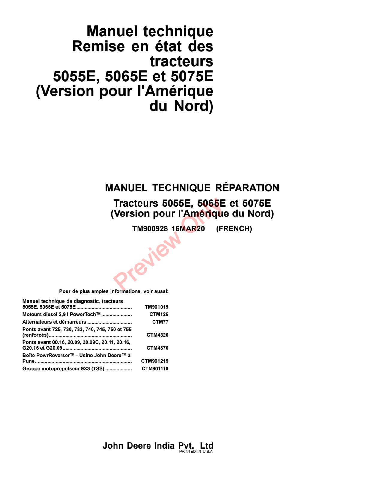 John Deere 5055E 5065E 5075E MY2013 Tractor Repair Technical Manual TM900928 FR 1 John Deere 5055E 5065E 5075E MY2013 Tractor Repair Technical Manual TM900928 FR