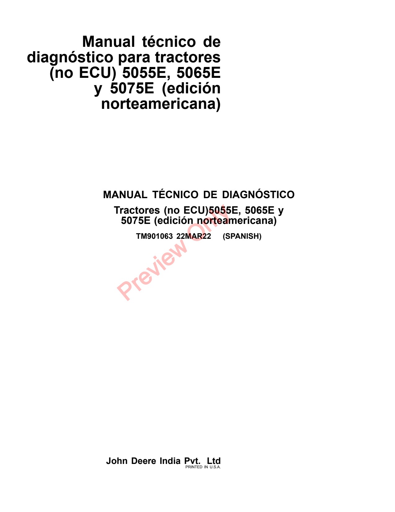 John Deere 5055E 5065E 5075E Tractor Diagnostic Technical Manual TM901063 ES 1 John Deere 5055E 5065E 5075E Tractor Diagnostic Technical Manual TM901063 ES