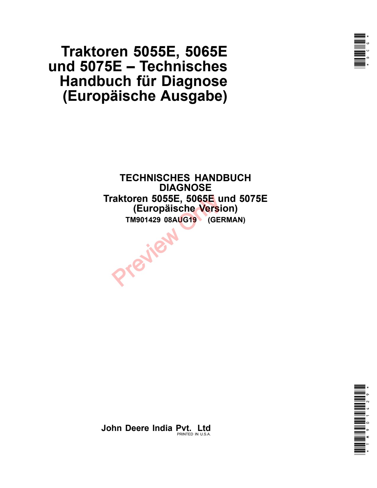 John Deere 5055E 5065E 5075E Tractor Diagnostic Technical Manual TM901429 DE 1 John Deere 5055E 5065E 5075E Tractor Diagnostic Technical Manual TM901429 DE