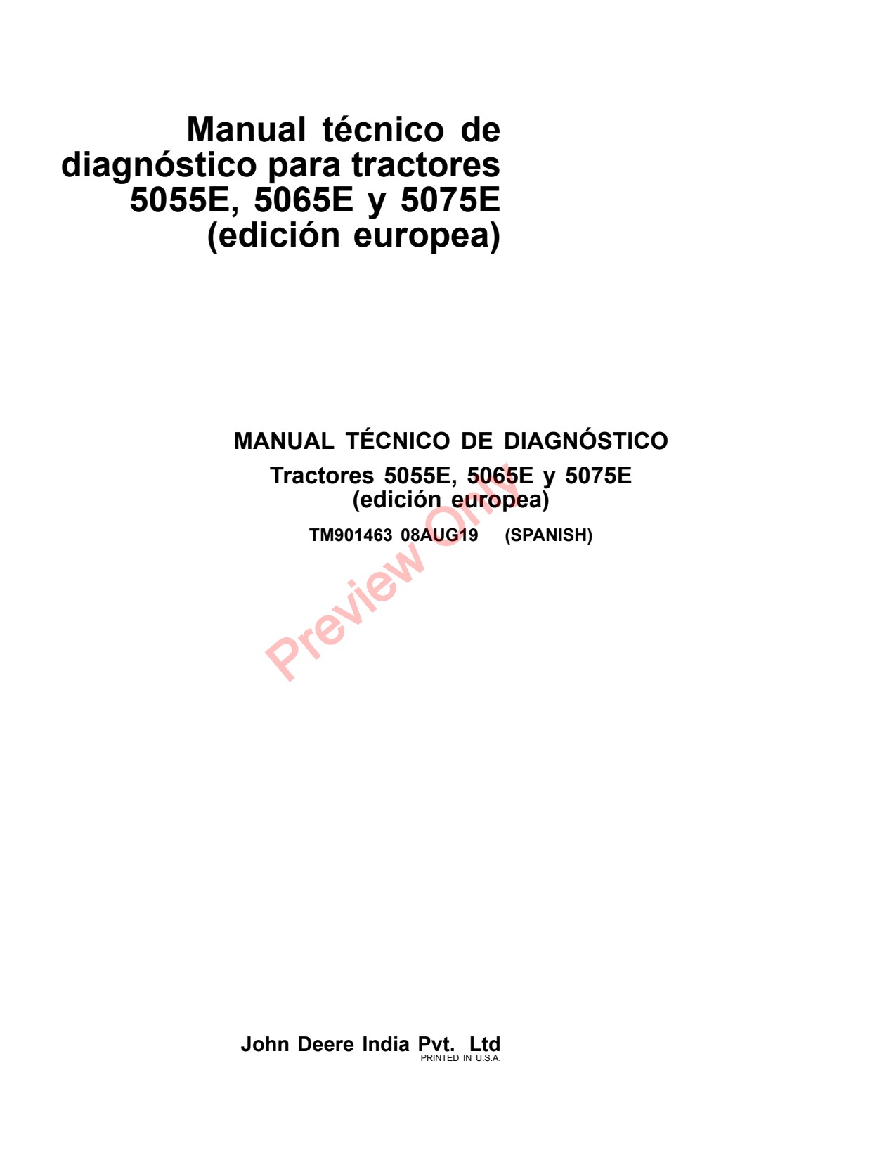 John Deere 5055E 5065E 5075E Tractor Diagnostic Technical Manual TM901463 ES 1 John Deere 5055E 5065E 5075E Tractor Diagnostic Technical Manual TM901463 ES