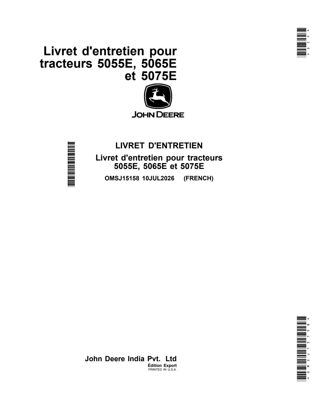 John Deere 5055E 5065E 5075E Tractor Operator Manual OMSJ15158 FR 1 John Deere 5055E 5065E 5075E Tractor Operator Manual OMSJ15158 FR