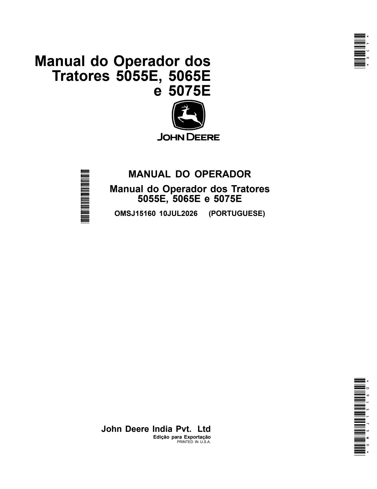 John Deere 5055E 5065E 5075E Tractor Operator Manual OMSJ15160 PT 1 John Deere 5055E 5065E 5075E Tractor Operator Manual OMSJ15160 PT