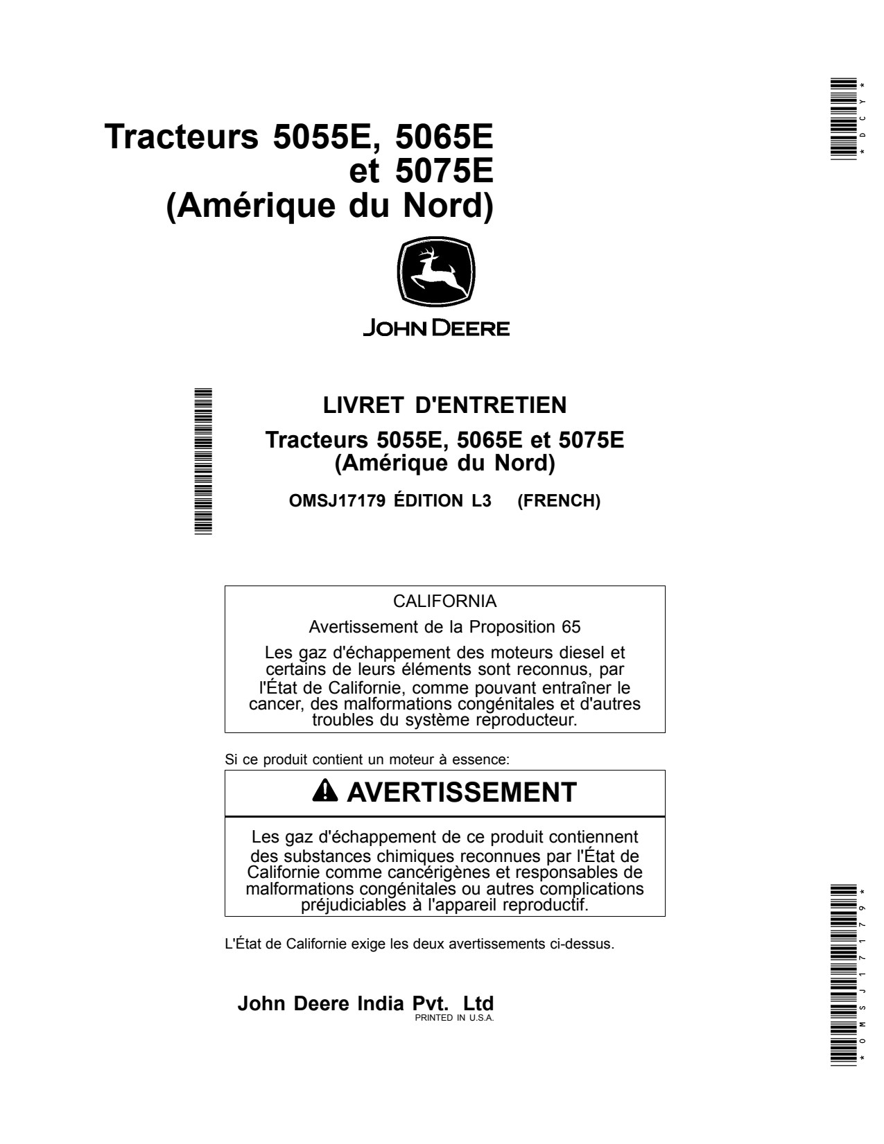 John Deere 5055E 5065E 5075E Tractor Operator Manual OMSJ17179 FR 1 John Deere 5055E 5065E 5075E Tractor Operator Manual OMSJ17179 FR