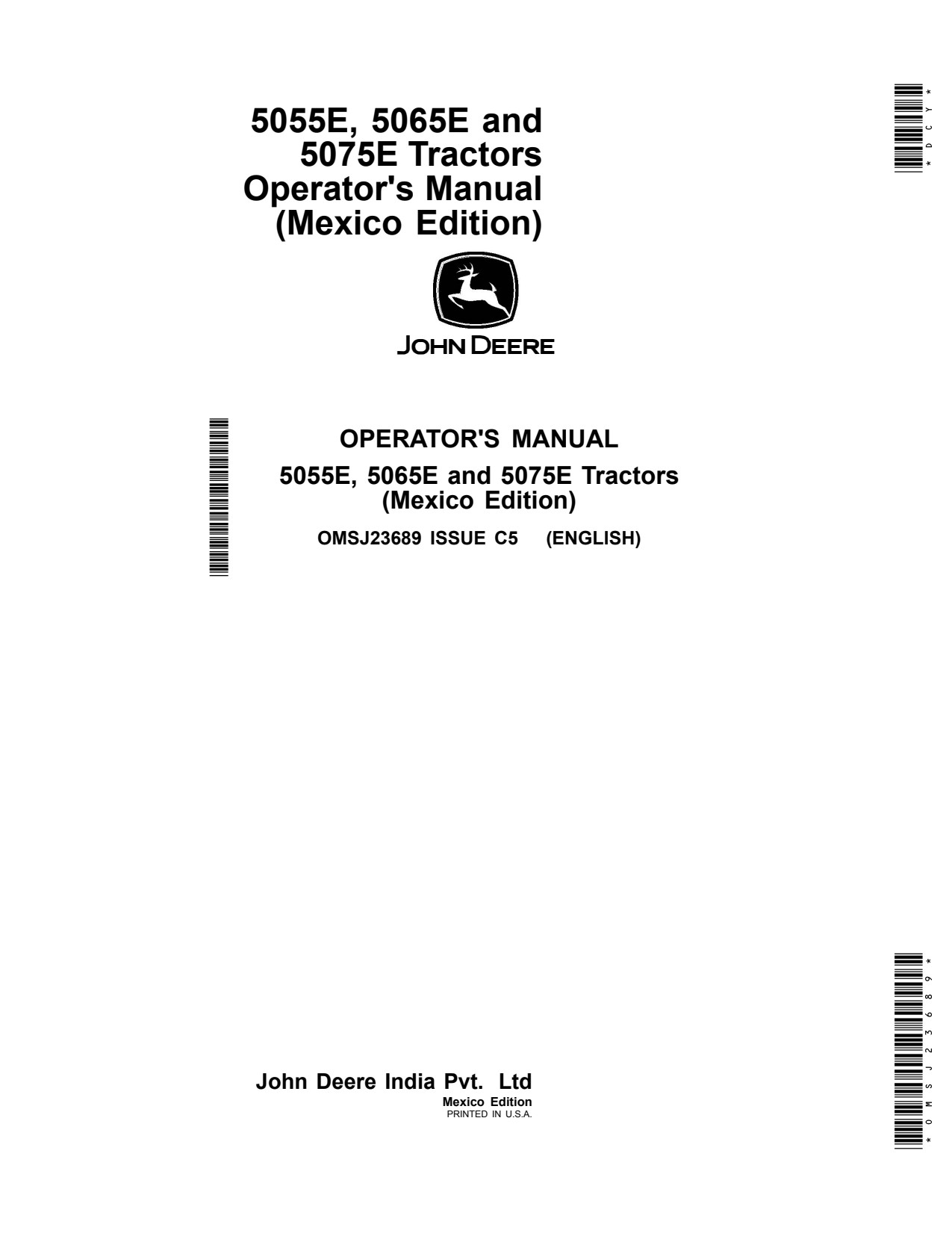 John Deere 5055E 5065E 5075E Tractor Operator Manual OMSJ23689 1 John Deere 5055E 5065E 5075E Tractor Operator Manual OMSJ23689