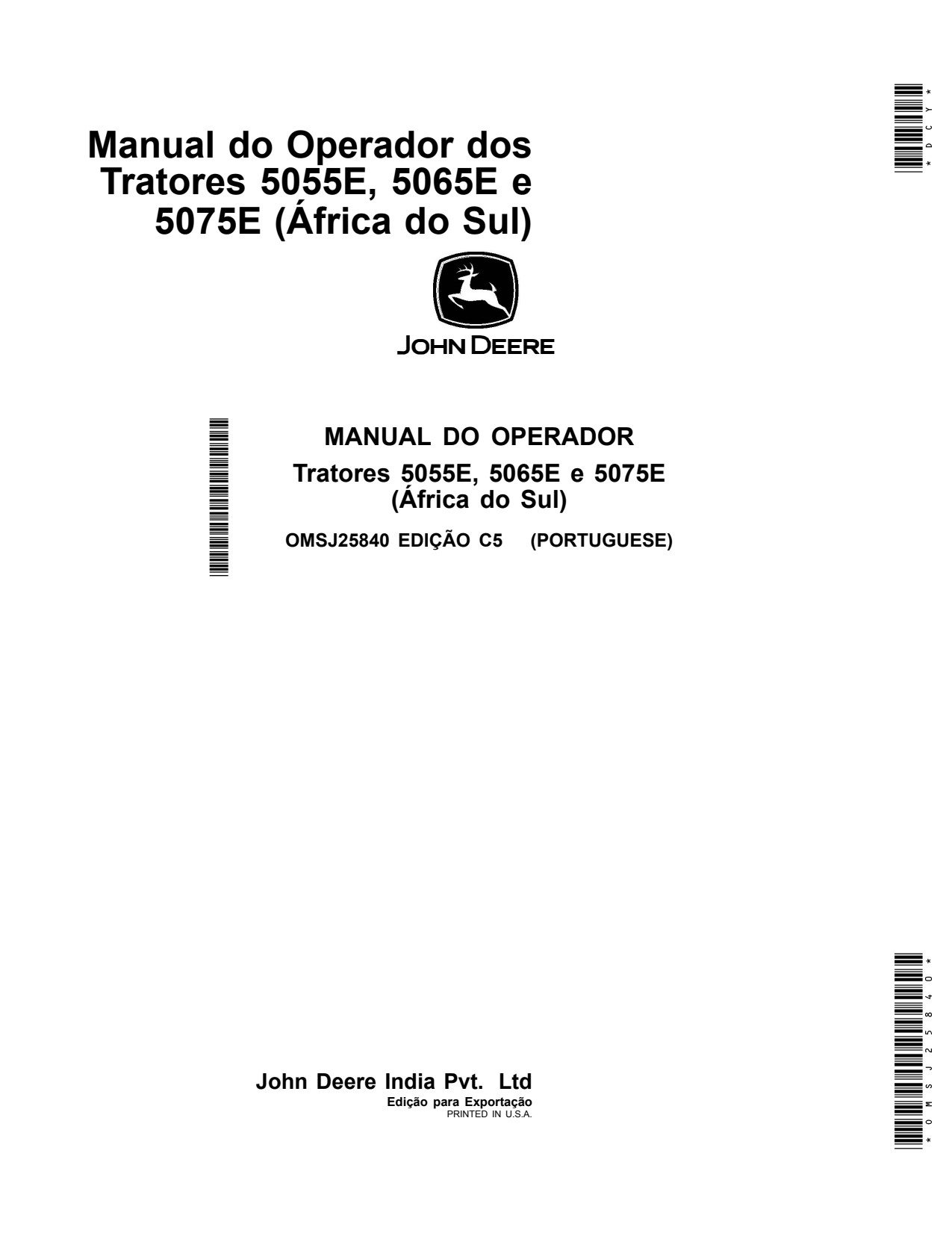 John Deere 5055E 5065E 5075E Tractor Operator Manual OMSJ25840 PT 1 John Deere 5055E 5065E 5075E Tractor Operator Manual OMSJ25840 PT