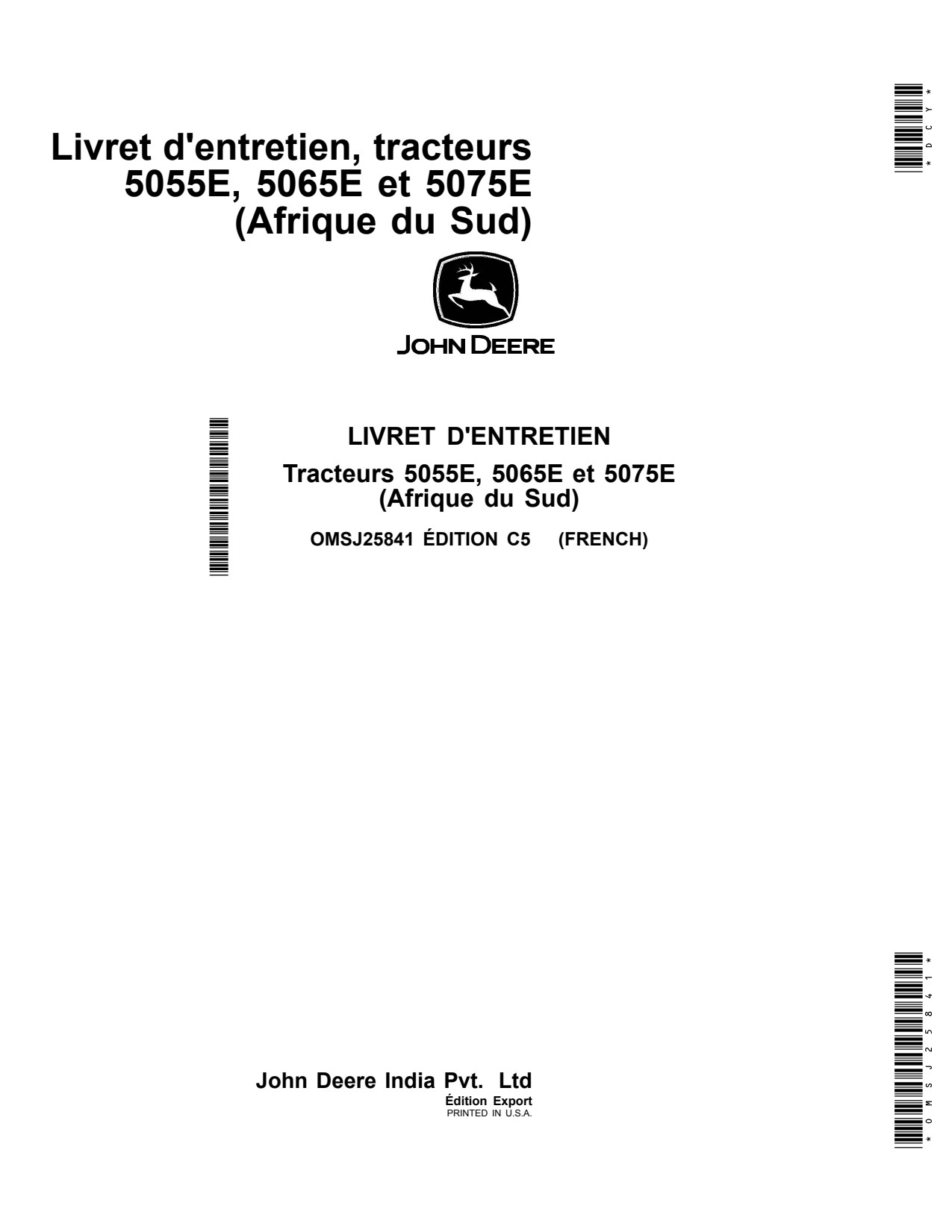 John Deere 5055E 5065E 5075E Tractor Operator Manual OMSJ25841 FR 1 John Deere 5055E 5065E 5075E Tractor Operator Manual OMSJ25841 FR