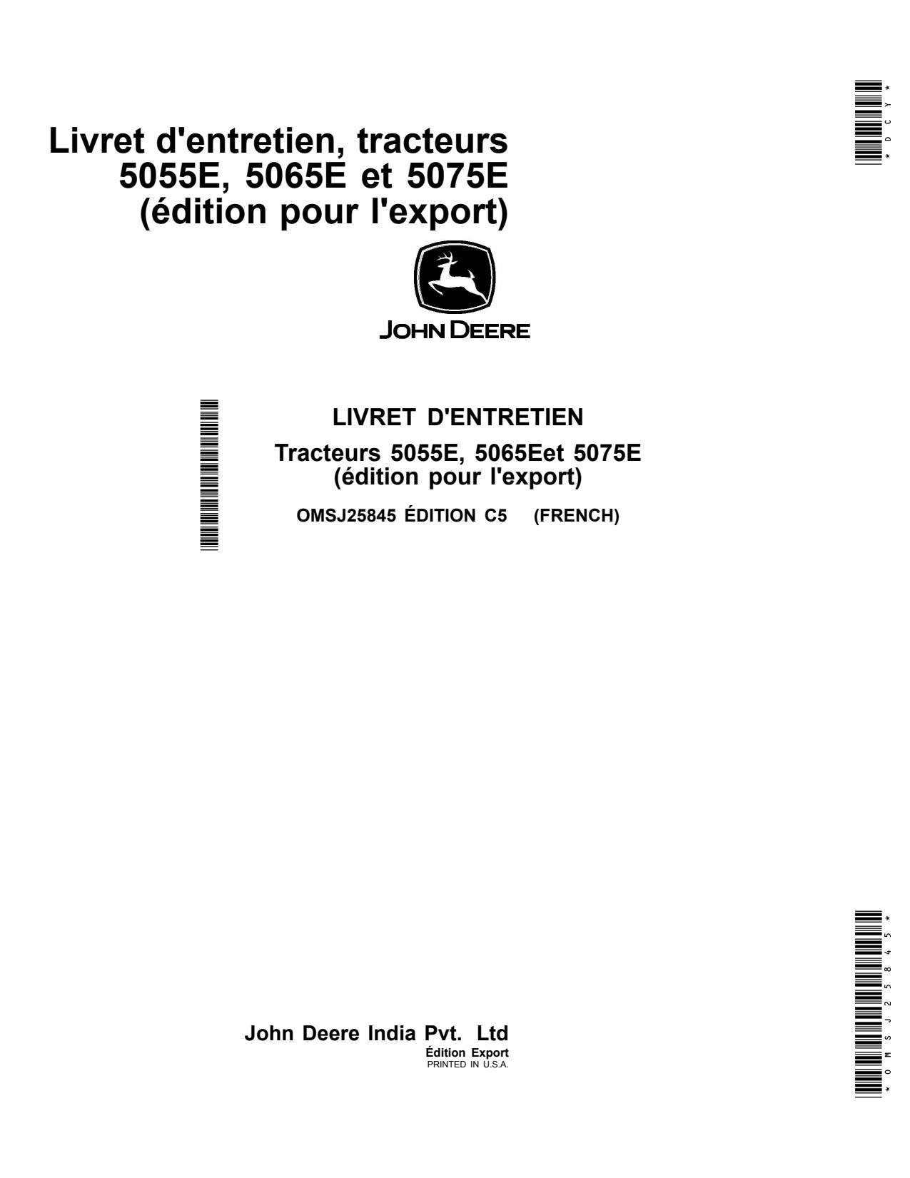 John Deere 5055E 5065E 5075E Tractor Operator Manual OMSJ25845 FR 1 John Deere 5055E 5065E 5075E Tractor Operator Manual OMSJ25845 FR