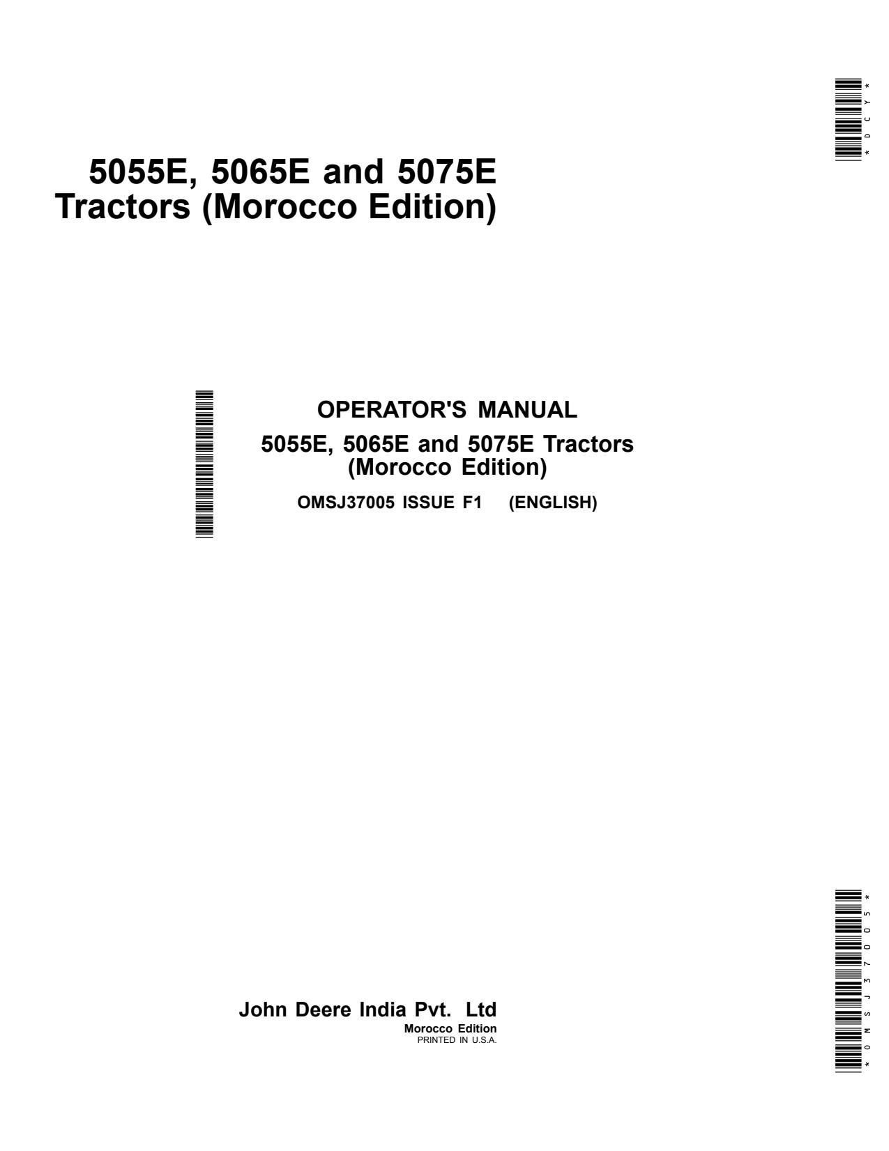 John Deere 5055E 5065E 5075E Tractor Operator Manual OMSJ37005 1 John Deere 5055E 5065E 5075E Tractor Operator Manual OMSJ37005