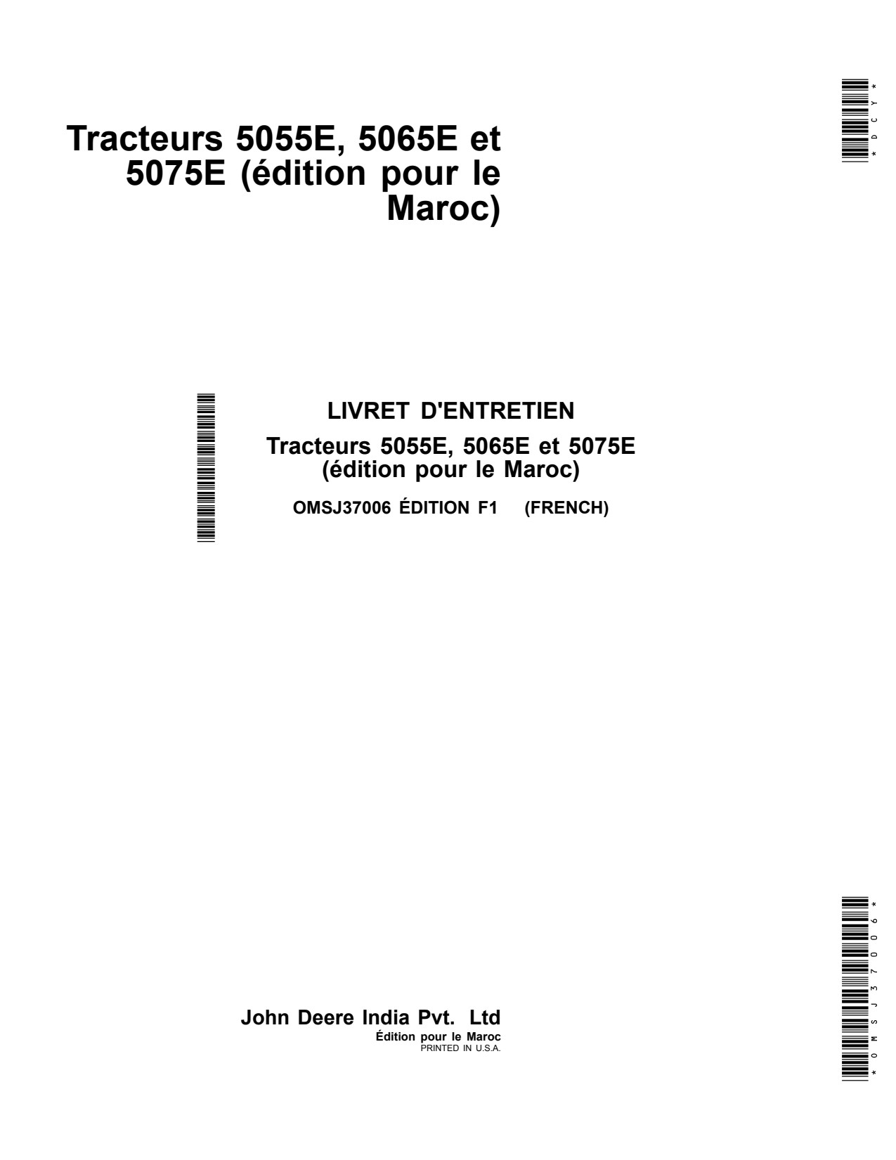 John Deere 5055E 5065E 5075E Tractor Operator Manual OMSJ37006 FR 1 John Deere 5055E 5065E 5075E Tractor Operator Manual OMSJ37006 FR