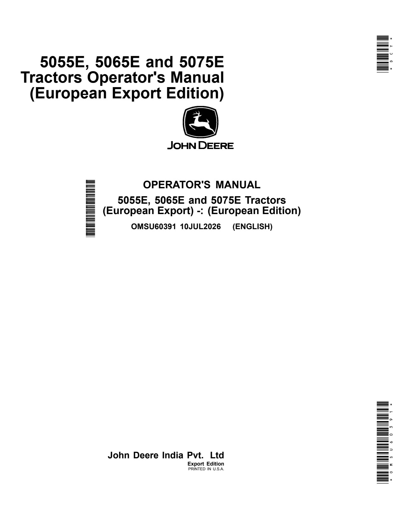 John Deere 5055E 5065E 5075E Tractor Operator Manual OMSU60391 1 John Deere 5055E 5065E 5075E Tractor Operator Manual OMSU60391