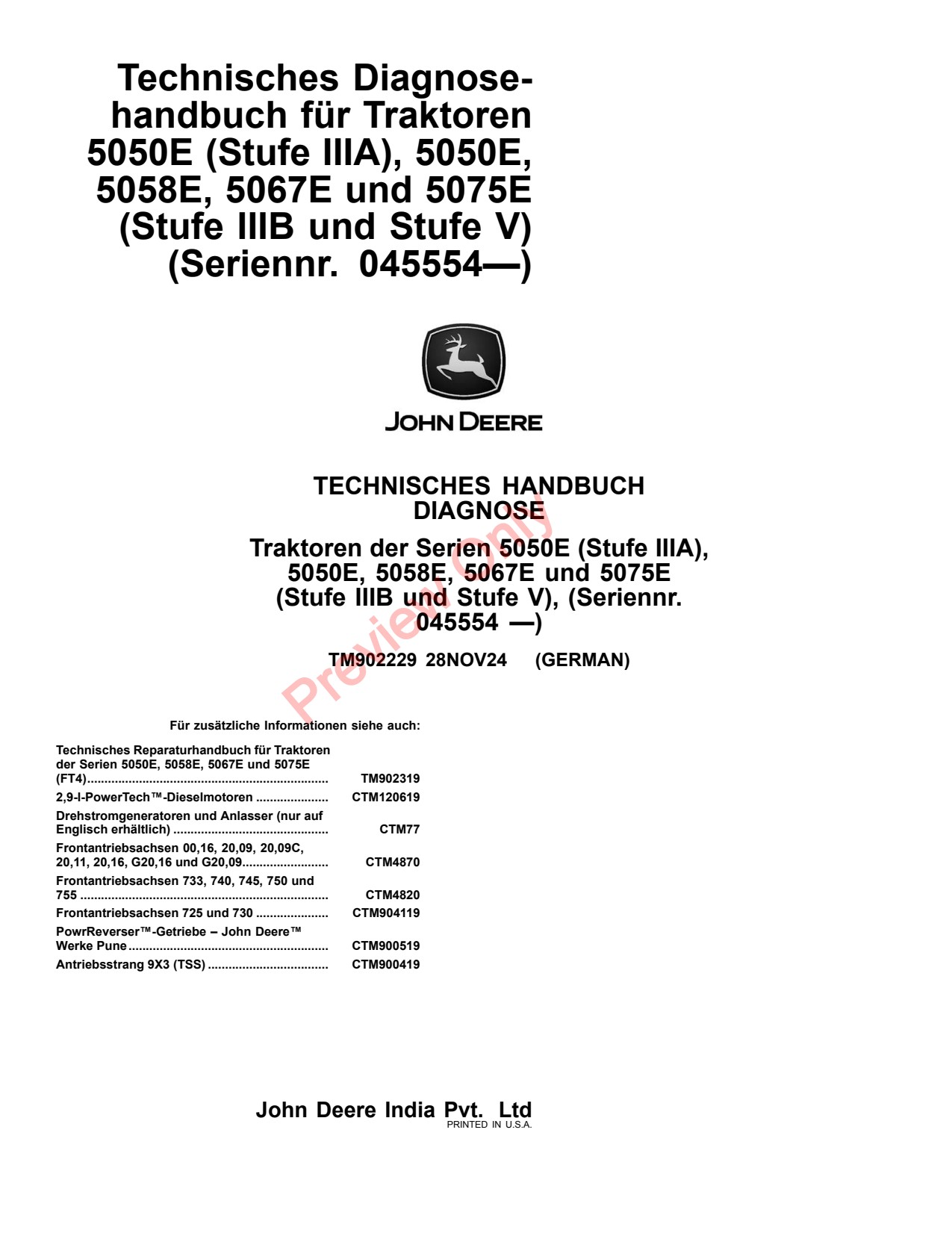 John Deere 5058E 5067E 5075E 5050E Tractor Diagnostic Technical Manual TM902229 DE 1 John Deere 5058E 5067E 5075E 5050E Tractor Diagnostic Technical Manual TM902229 DE