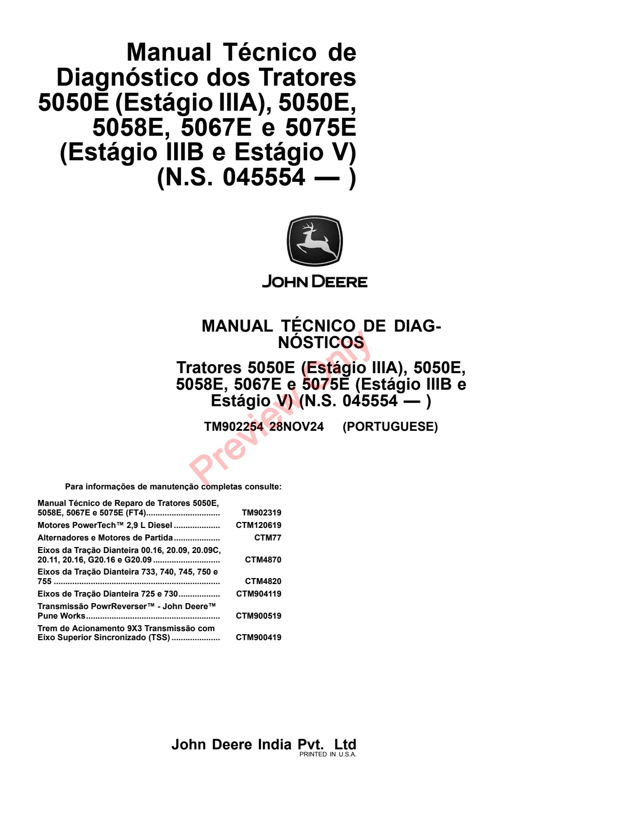 John Deere 5058E 5067E 5075E 5050E Tractor Diagnostic Technical Manual TM902254 PT 1 John Deere 5058E 5067E 5075E 5050E Tractor Diagnostic Technical Manual TM902254 PT