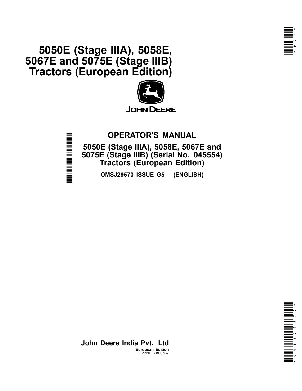 John Deere 5058E 5067E 5075E 5050E Tractor Operator Manual OMSJ29570 1 John Deere 5058E 5067E 5075E 5050E Tractor Operator Manual OMSJ29570