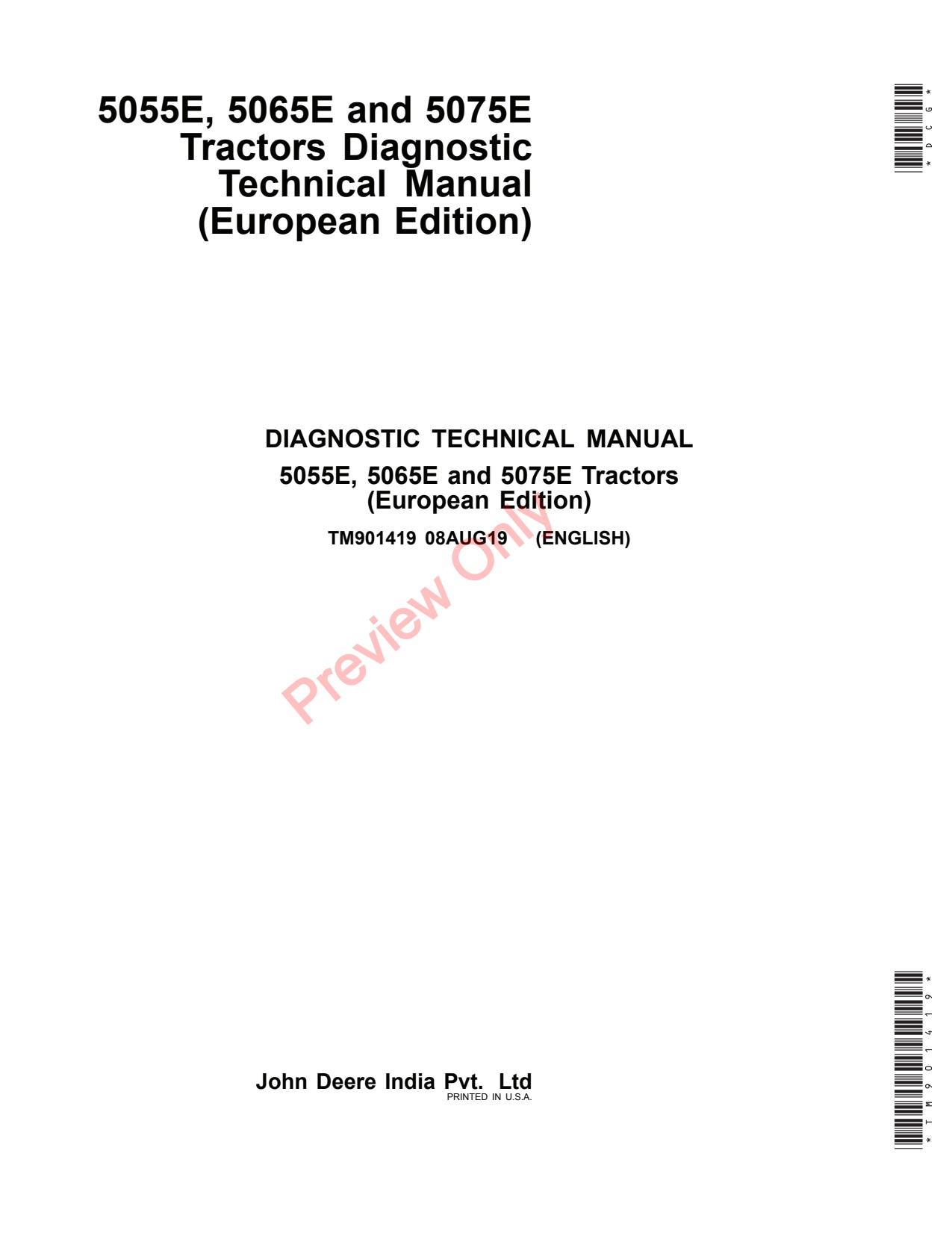 John Deere 5065E 5055E 5075E Tractor Diagnostic Technical Manual TM901419 1 John Deere 5065E 5055E 5075E Tractor Diagnostic Technical Manual TM901419