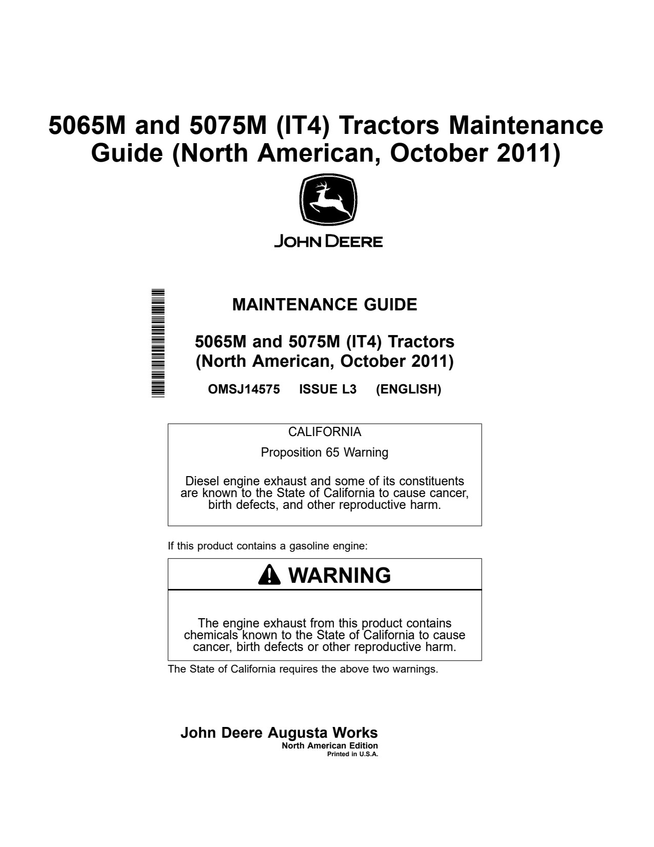 John Deere 5065M 5075M IT4 Tractor Operator Manual OMSJ14575 1 John Deere 5065M 5075M IT4 Tractor Operator Manual OMSJ14575