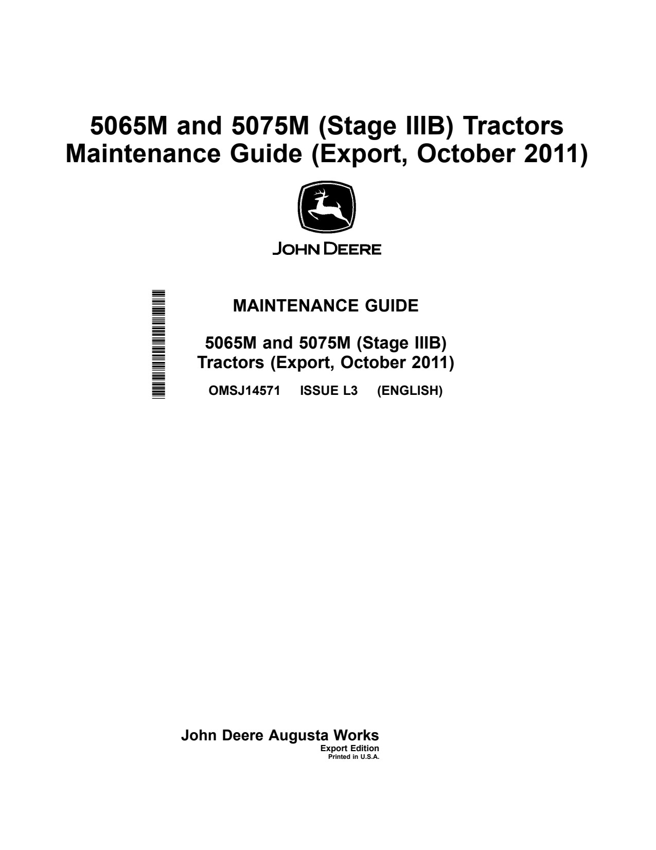 John Deere 5065M 5075M Tractor Operator Manual OMSJ14571 1 John Deere 5065M 5075M Tractor Operator Manual OMSJ14571