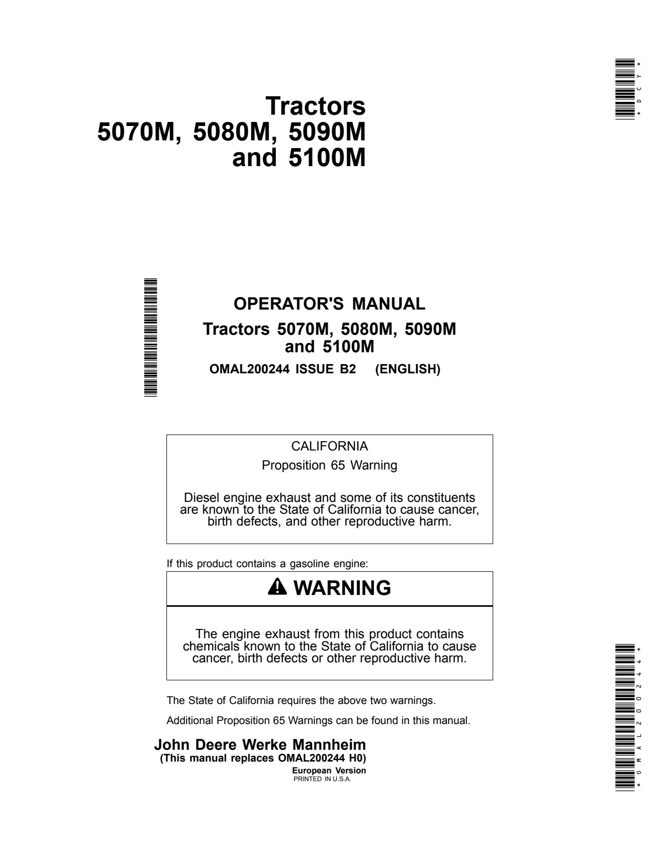 John Deere 5070M 5080M 5090M 5100M Tractor Operator Manual OMAL200244 1 John Deere 5070M 5080M 5090M 5100M Tractor Operator Manual OMAL200244