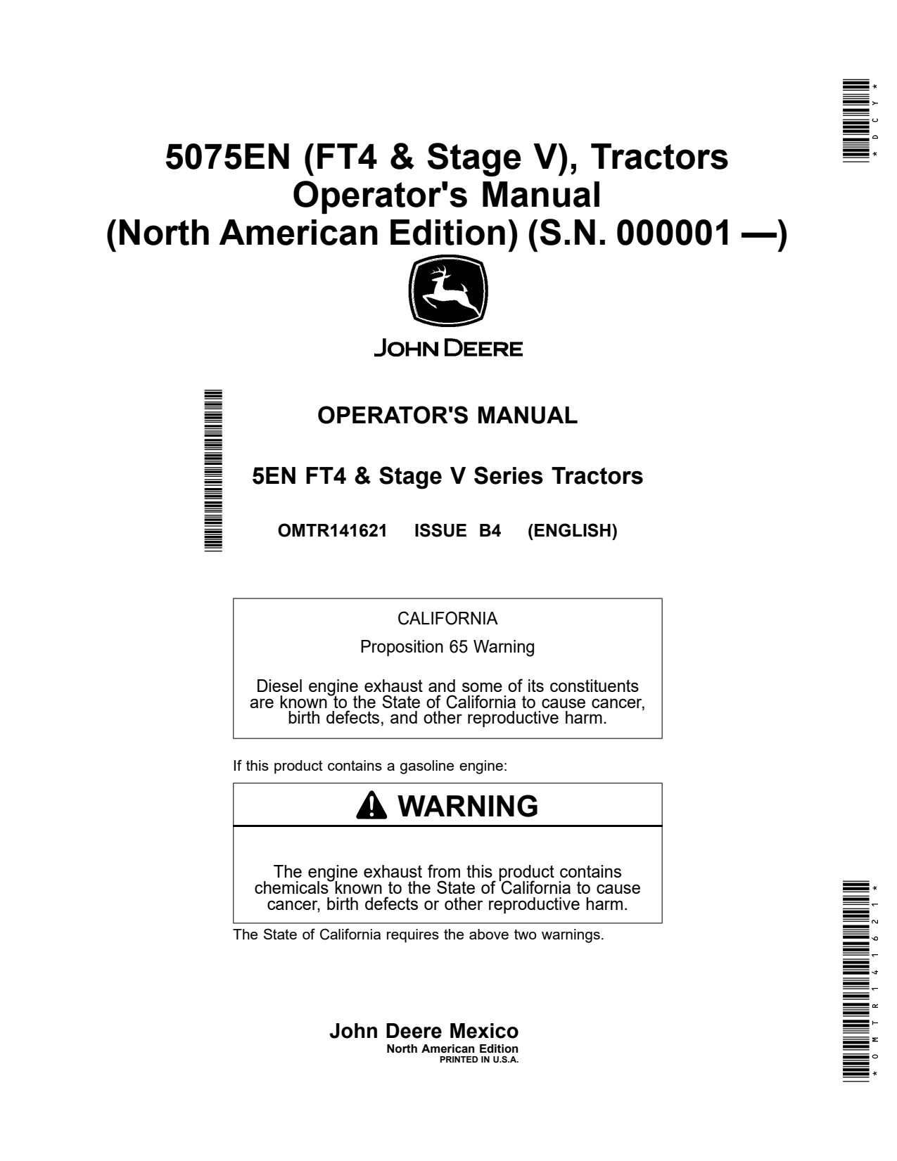 John Deere 5075EN FT4 Tractor Operator Manual OMTR141621 1 John Deere 5075EN FT4 Tractor Operator Manual OMTR141621