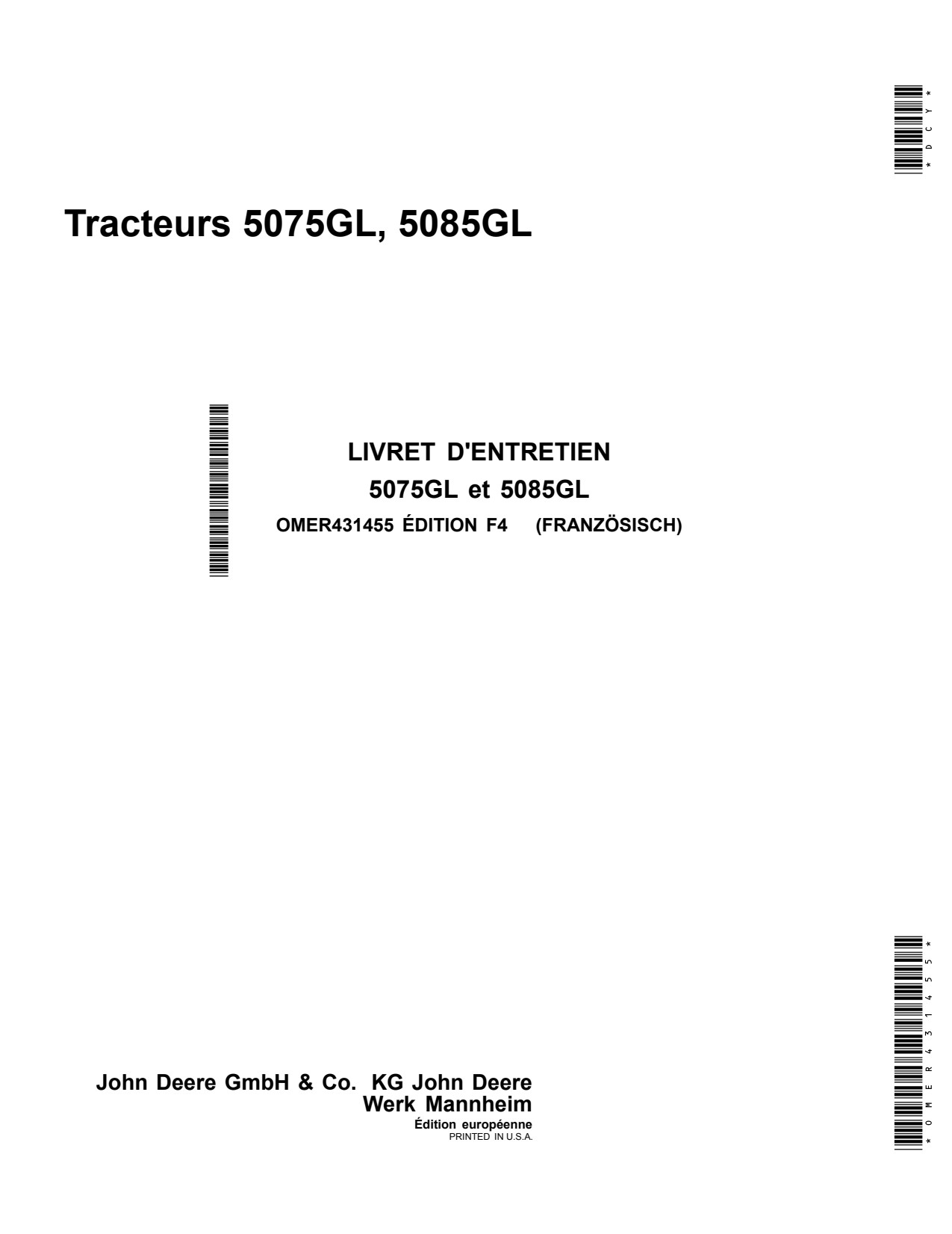 John Deere 5075GL 5085GL Tractor Operator Manual OMER431455 FR 1 John Deere 5075GL 5085GL Tractor Operator Manual OMER431455 FR