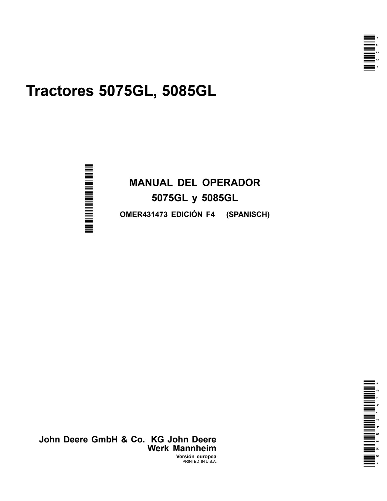 John Deere 5075GL 5085GL Tractor Operator Manual OMER431473 ES 1 John Deere 5075GL 5085GL Tractor Operator Manual OMER431473 ES