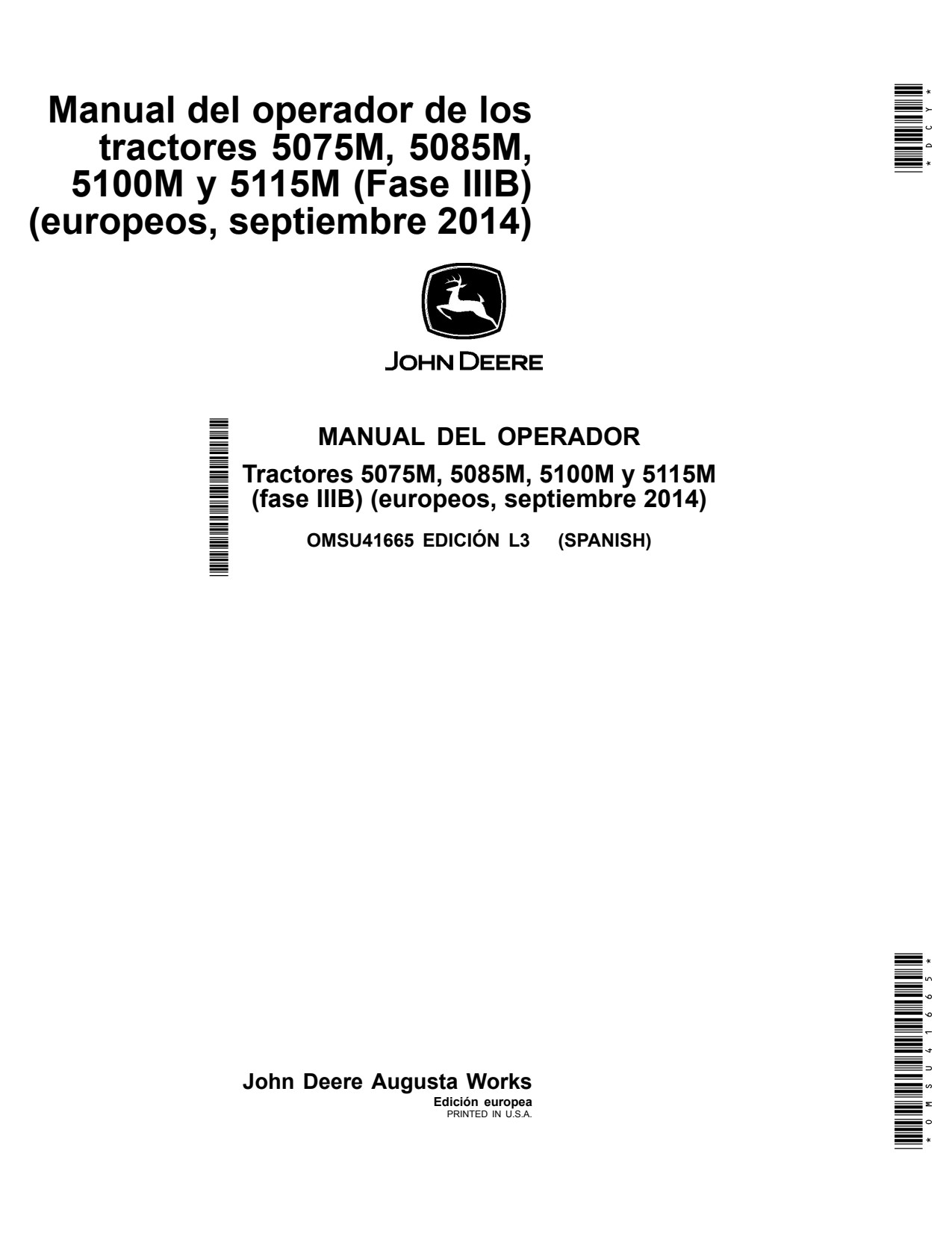 John Deere 5075M 5085M 5100M 5115M Tractor Operator Manual OMSU41665 ES 1 John Deere 5075M 5085M 5100M 5115M Tractor Operator Manual OMSU41665 ES