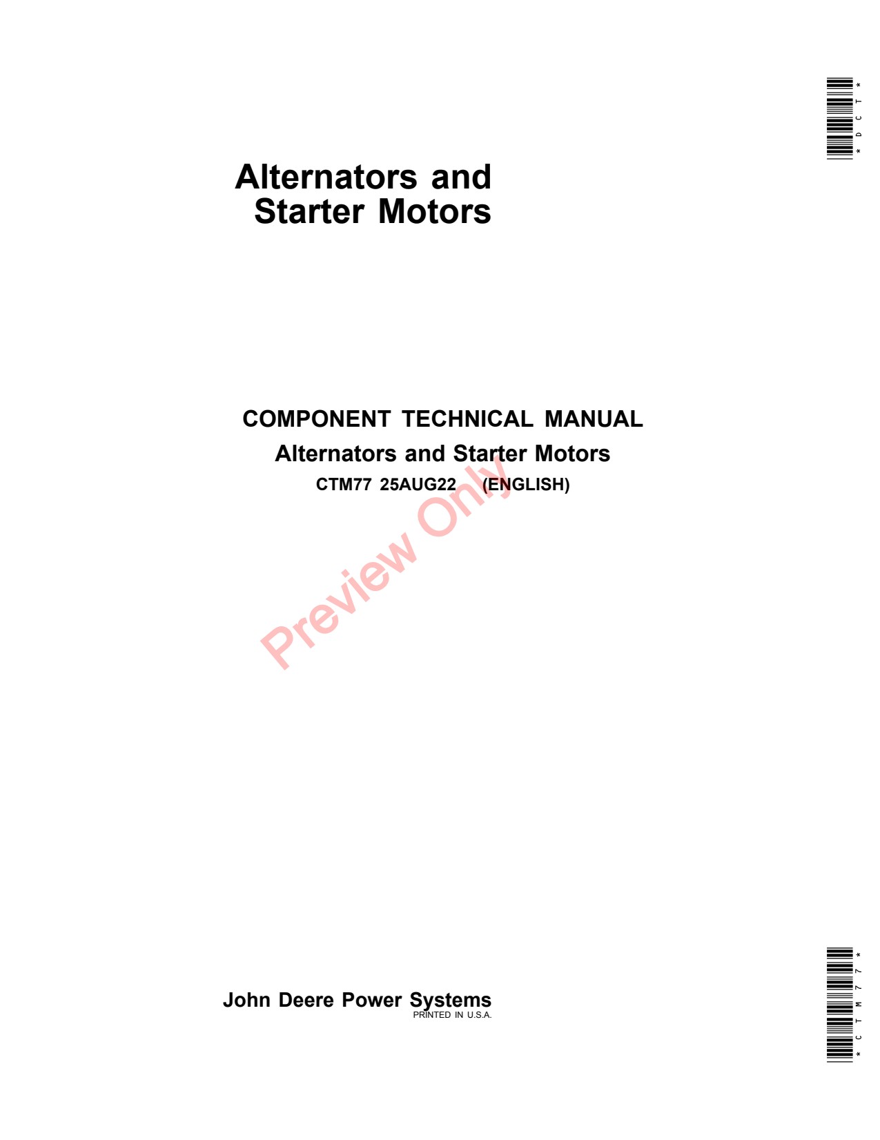 John Deere 5075M 5090M 5100M 5115M 5050E 5075E Alternator Starter Motors Component Technical Manual CTM77 1 John Deere 5075M 5090M 5100M 5115M 5050E 5075E Alternator Starter Motors Component Technical Manual CTM77