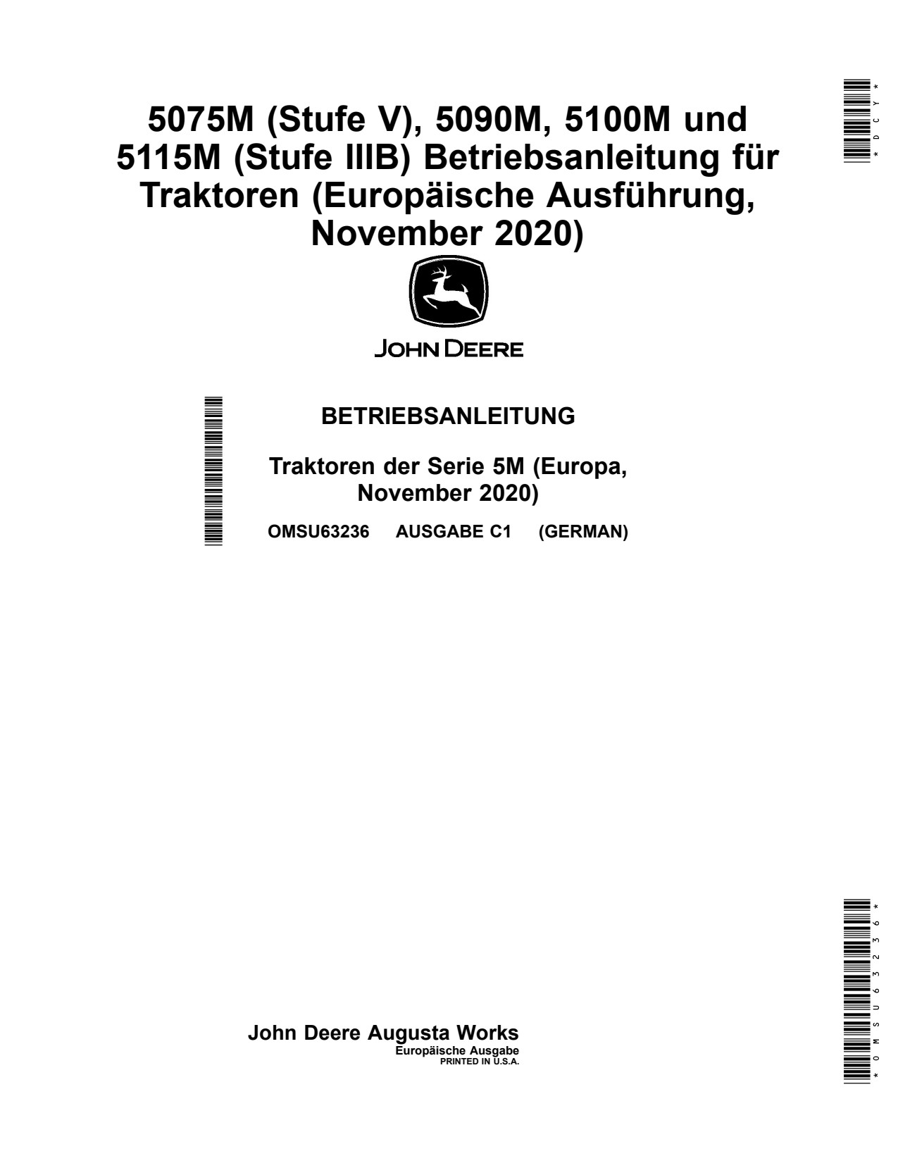 John Deere 5075M 5090M 5100M 5115M Tractor Operator Manual OMSU63236 DE 1 John Deere 5075M 5090M 5100M 5115M Tractor Operator Manual OMSU63236 DE