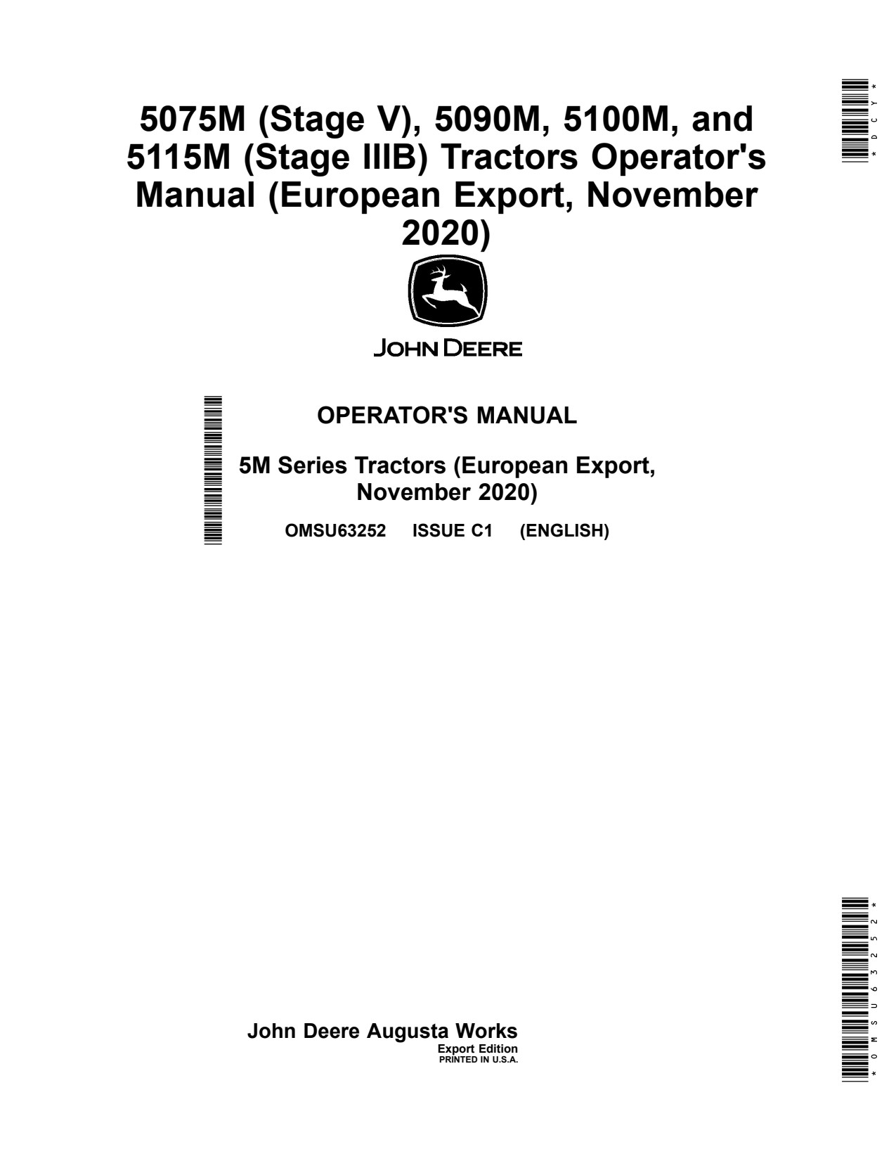 John Deere 5075M 5090M 5100M 5115M Tractor Operator Manual OMSU63252 1 John Deere 5075M 5090M 5100M 5115M Tractor Operator Manual OMSU63252