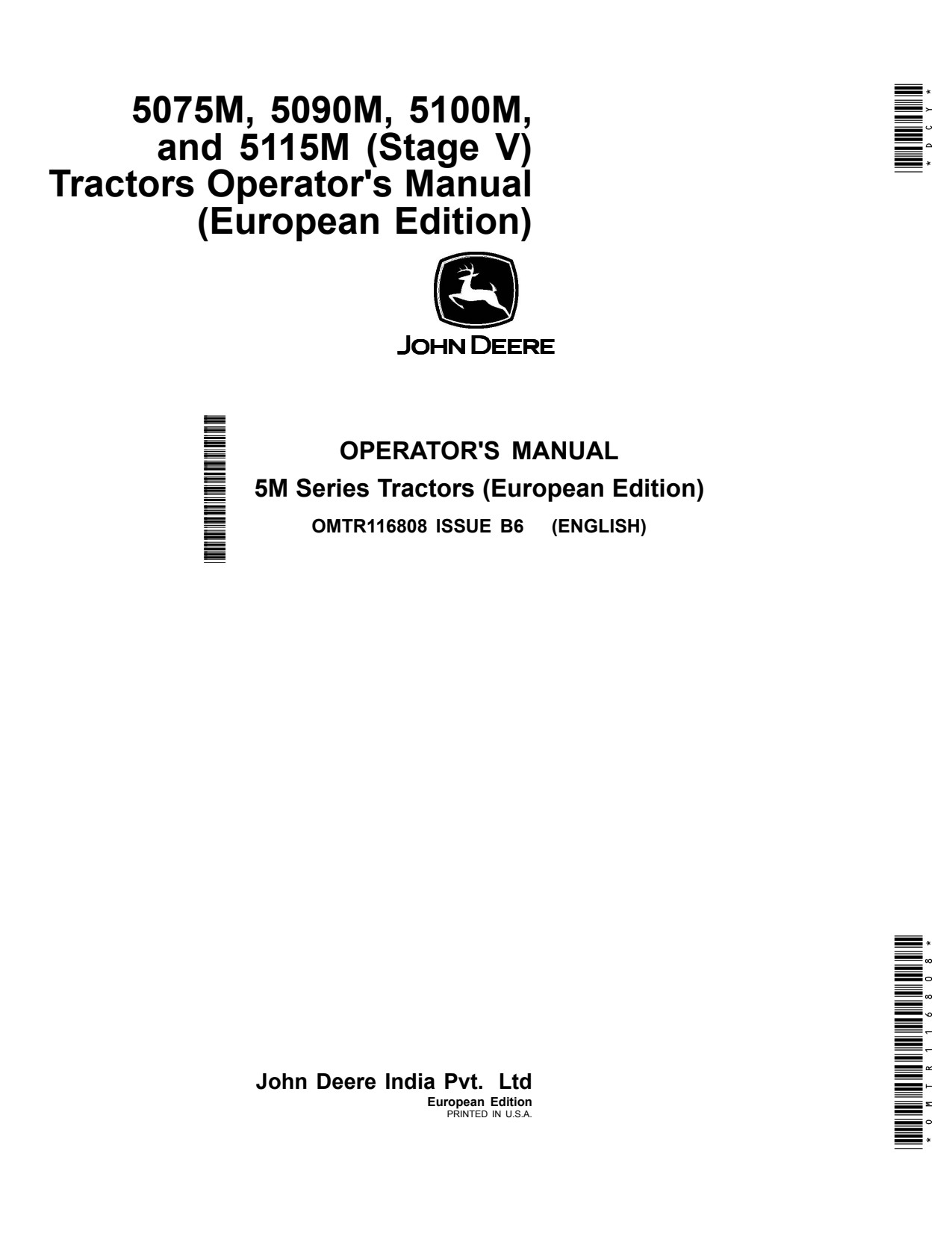 John Deere 5075M 5090M 5100M 5115M Tractor Operator Manual OMTR116808 1 John Deere 5075M 5090M 5100M 5115M Tractor Operator Manual OMTR116808