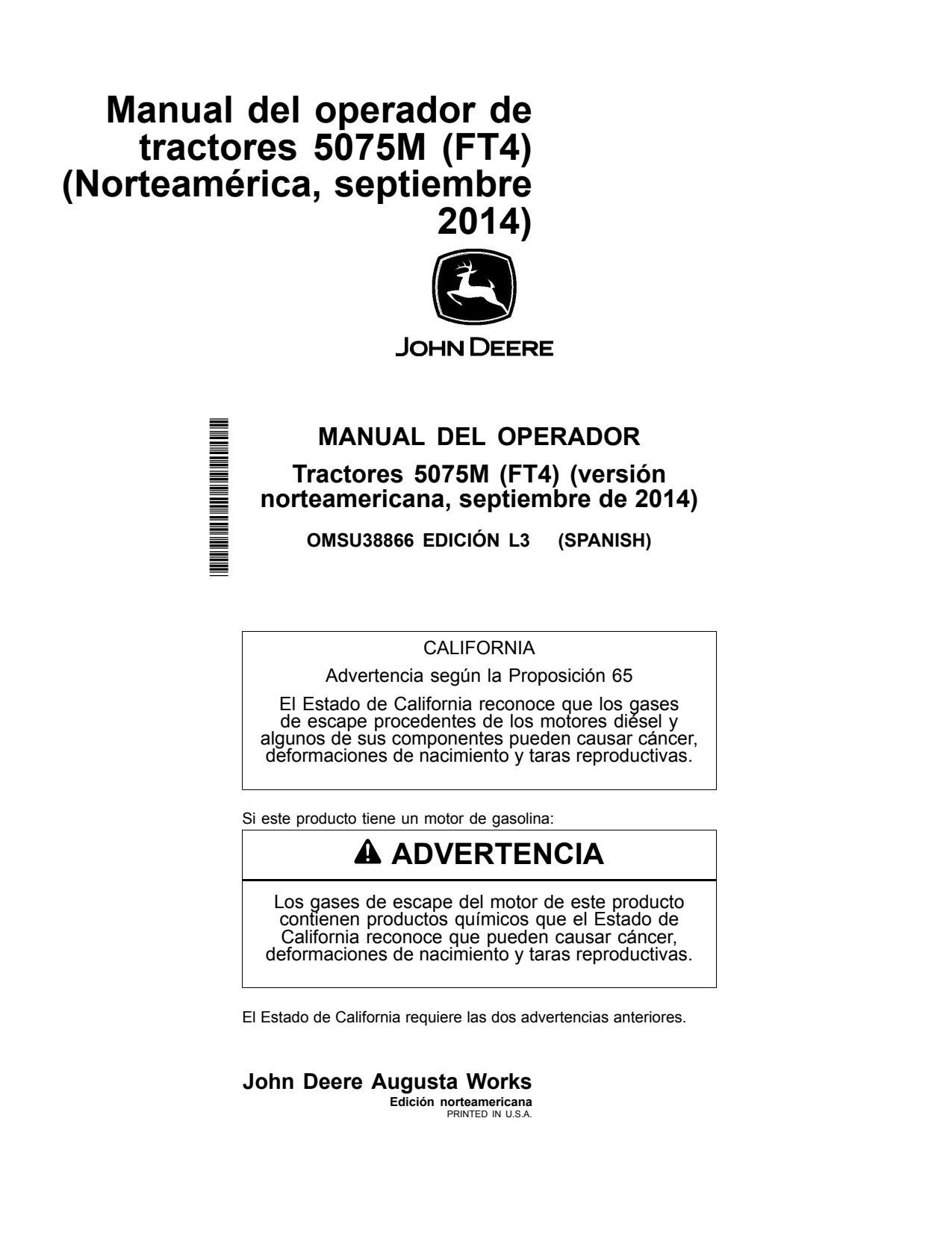 John Deere 5075M FT4 Tractor Operator Manual OMSU38866 ES 1 John Deere 5075M FT4 Tractor Operator Manual OMSU38866 ES