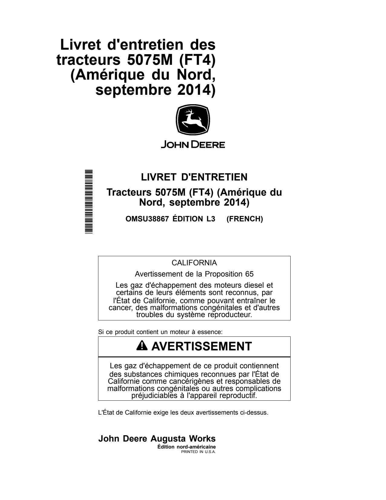 John Deere 5075M FT4 Tractor Operator Manual OMSU38867 FR 1 John Deere 5075M FT4 Tractor Operator Manual OMSU38867 FR