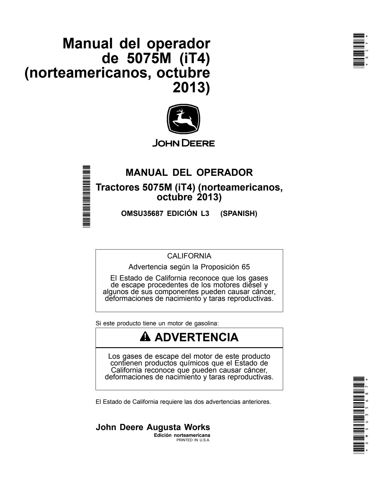 John Deere 5075M IT4 Tractor Operator Manual OMSU35687 ES 1 John Deere 5075M IT4 Tractor Operator Manual OMSU35687 ES