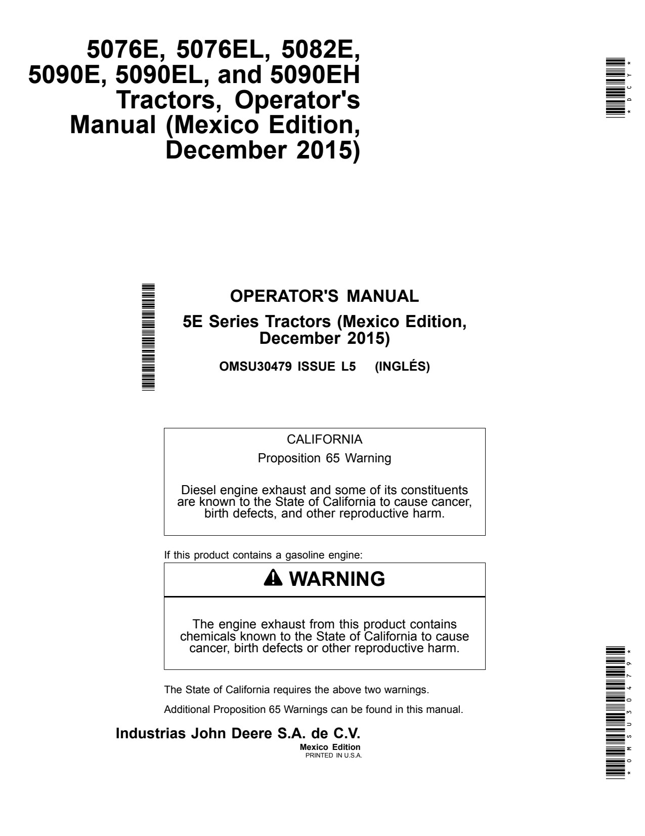 John Deere 5076E 5076EL 5082E 5090E 5090EL 5090EH Tractor Operator Manual OMSU30479 1 John Deere 5076E 5076EL 5082E 5090E 5090EL 5090EH Tractor Operator Manual OMSU30479