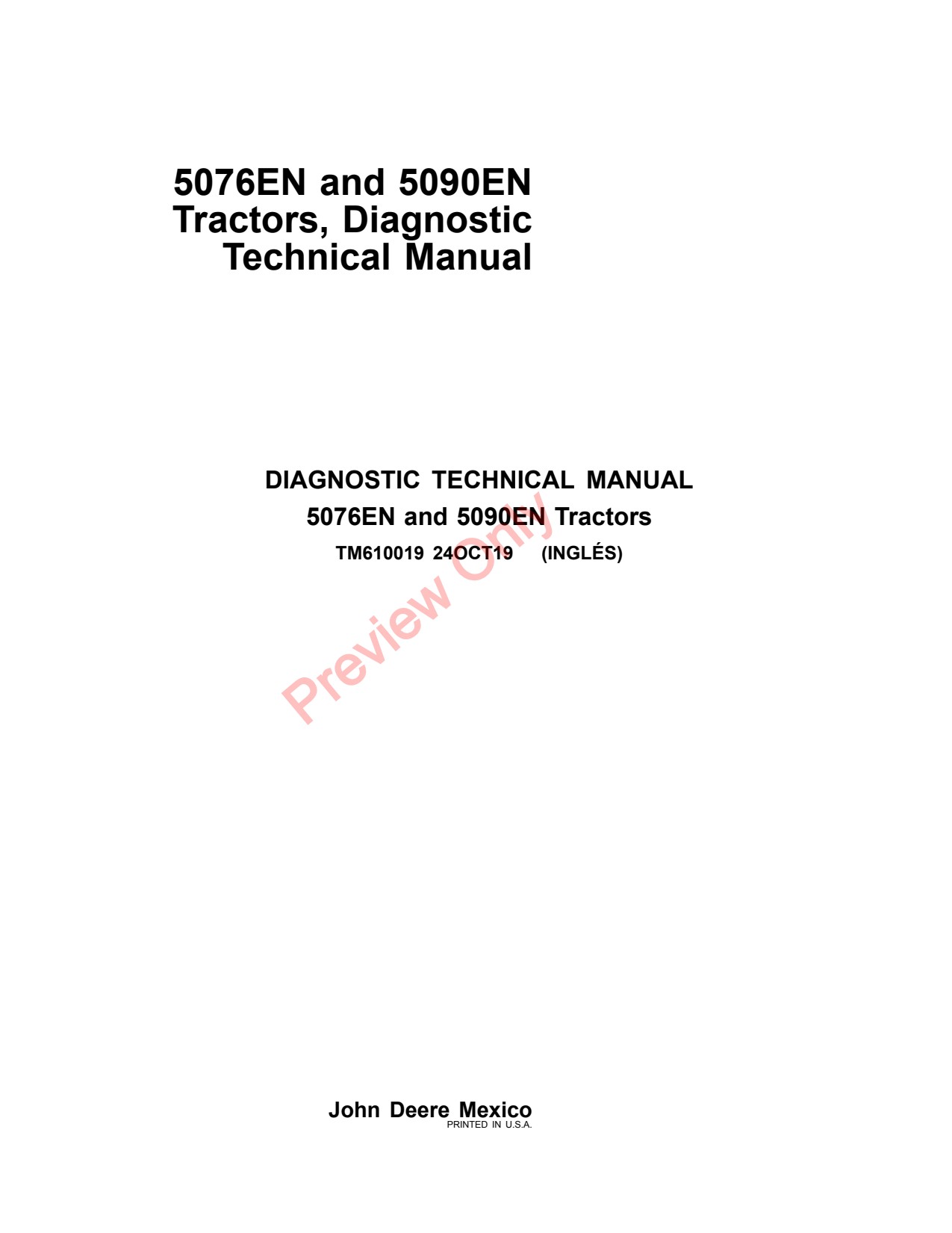 John Deere 5076EN 5090EN Tractor Diagnostic Technical Manual TM610019 1 John Deere 5076EN 5090EN Tractor Diagnostic Technical Manual TM610019